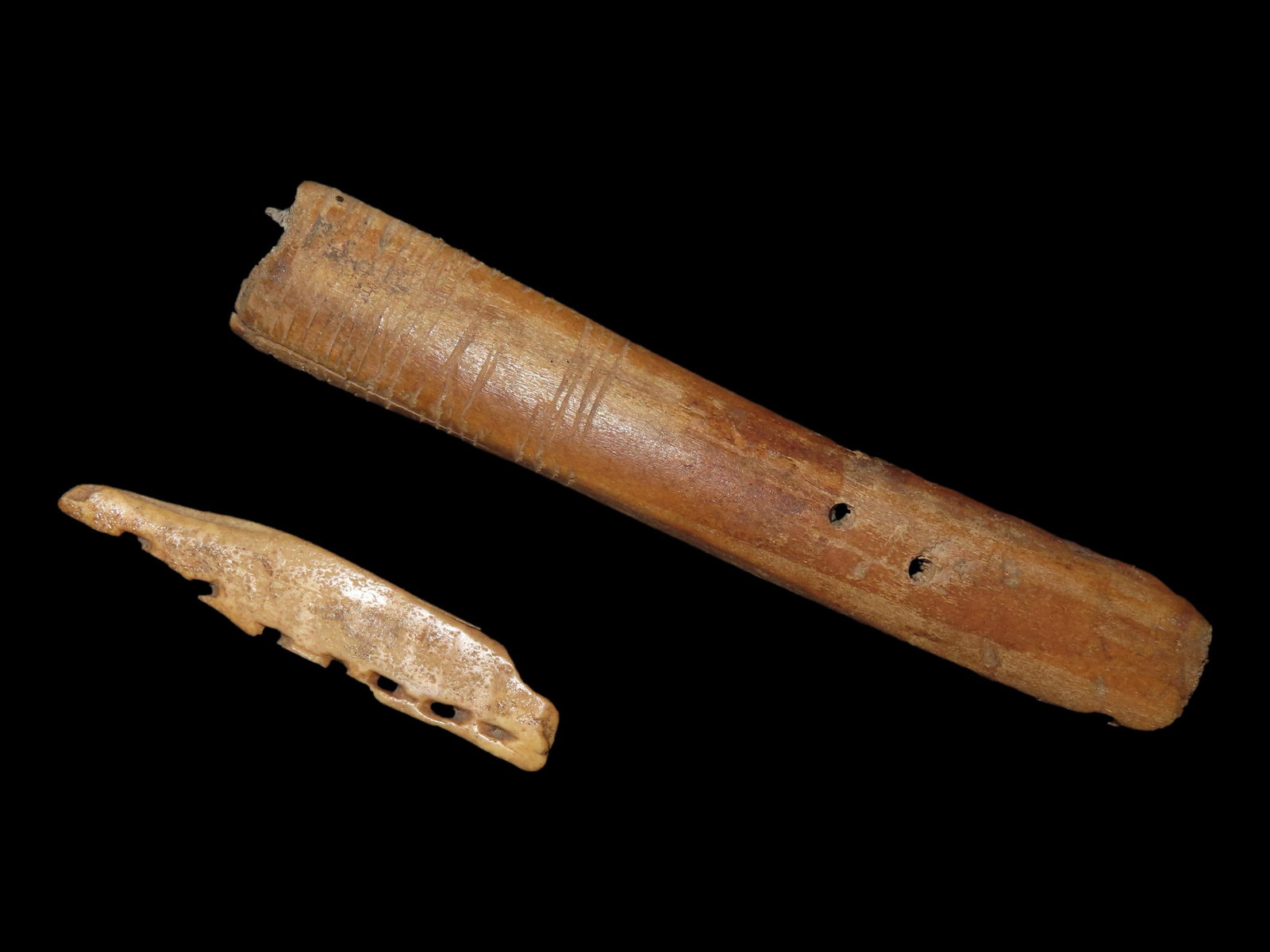 Eskimo Bone Knife, Knife Handle and Toy Sled Runner, Little Diomede Island and Bering Sea, Alaska (1 of 10)