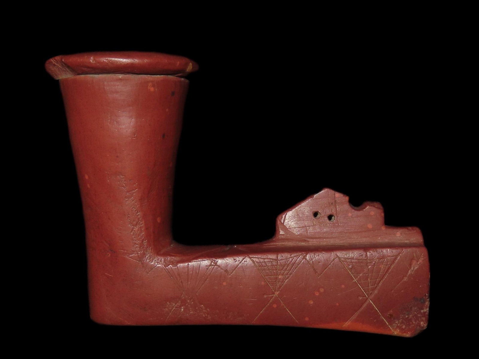 2 7/8" x 2 1/4" Catlinite Pipe with Intricate Carvings Throughout (1 of 12)