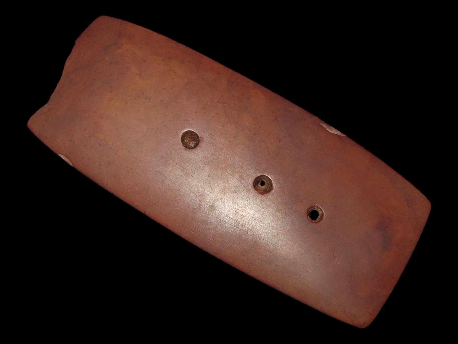 4 3/4" Three-Hole Hematite Gorget with Tally Marks, Wisconsin (1 of 8)