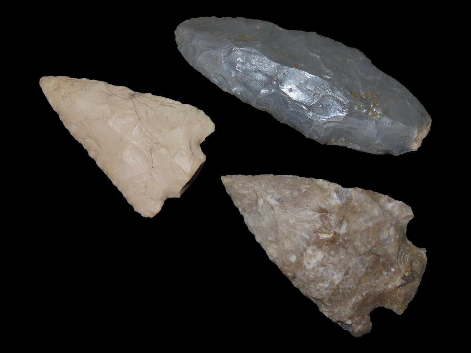 Lot of 3 Archaic/Woodland Arrowheads, Benton Co., Tennessee (1 of 2)