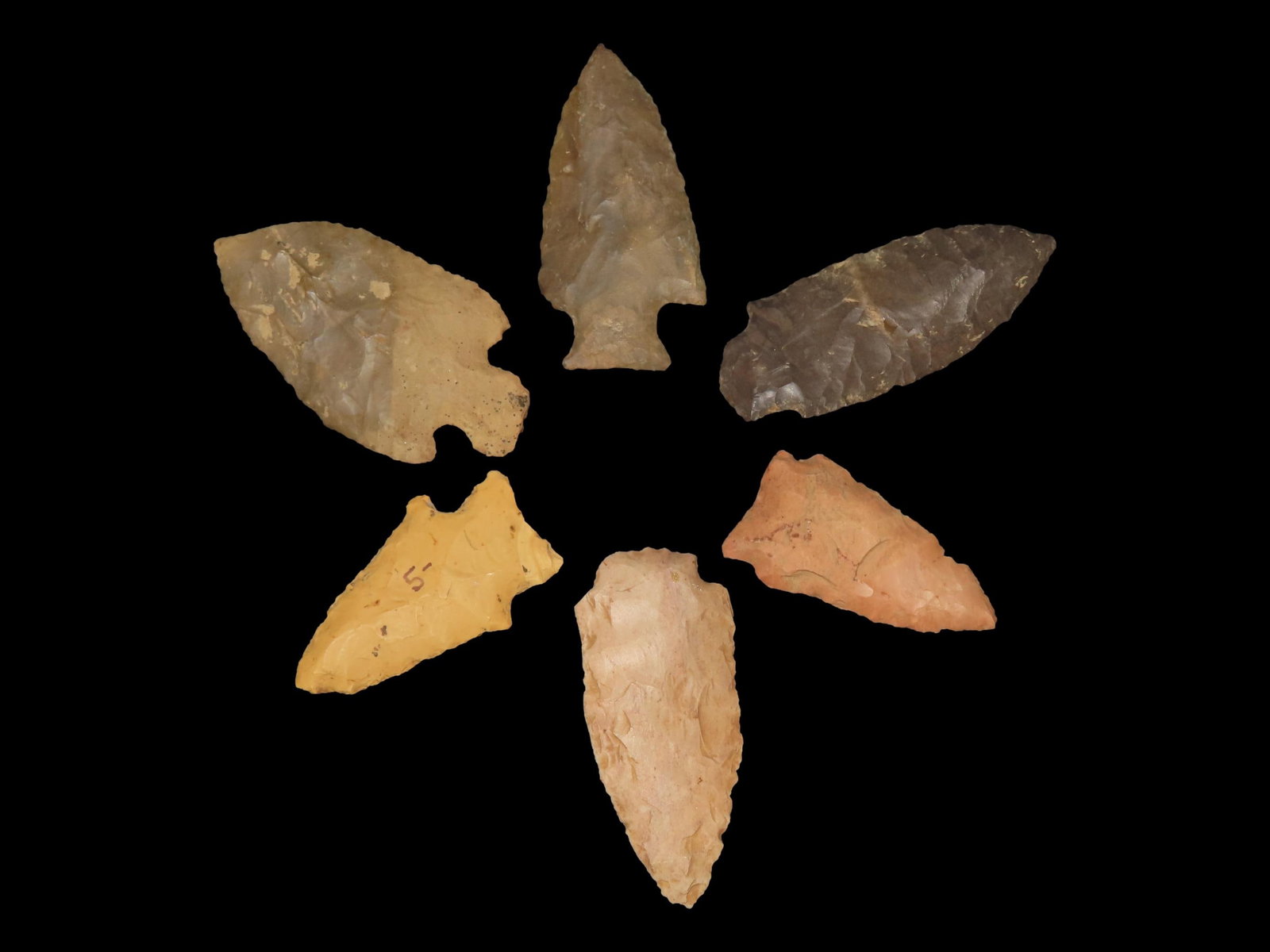 Lot of 6 Archaic/Woodland Arrowheads, Benton Co., Tennessee (1 of 8)
