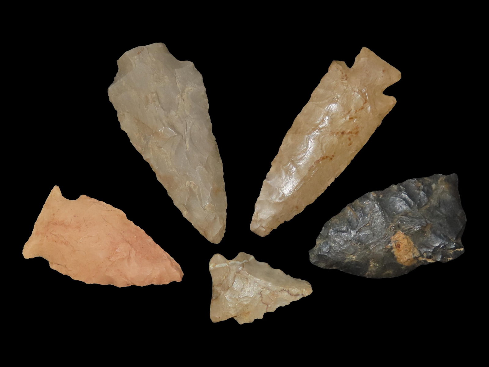 Lot of 5 Archaic/Woodland Arrowheads, Benton Co., Tennessee (1 of 8)