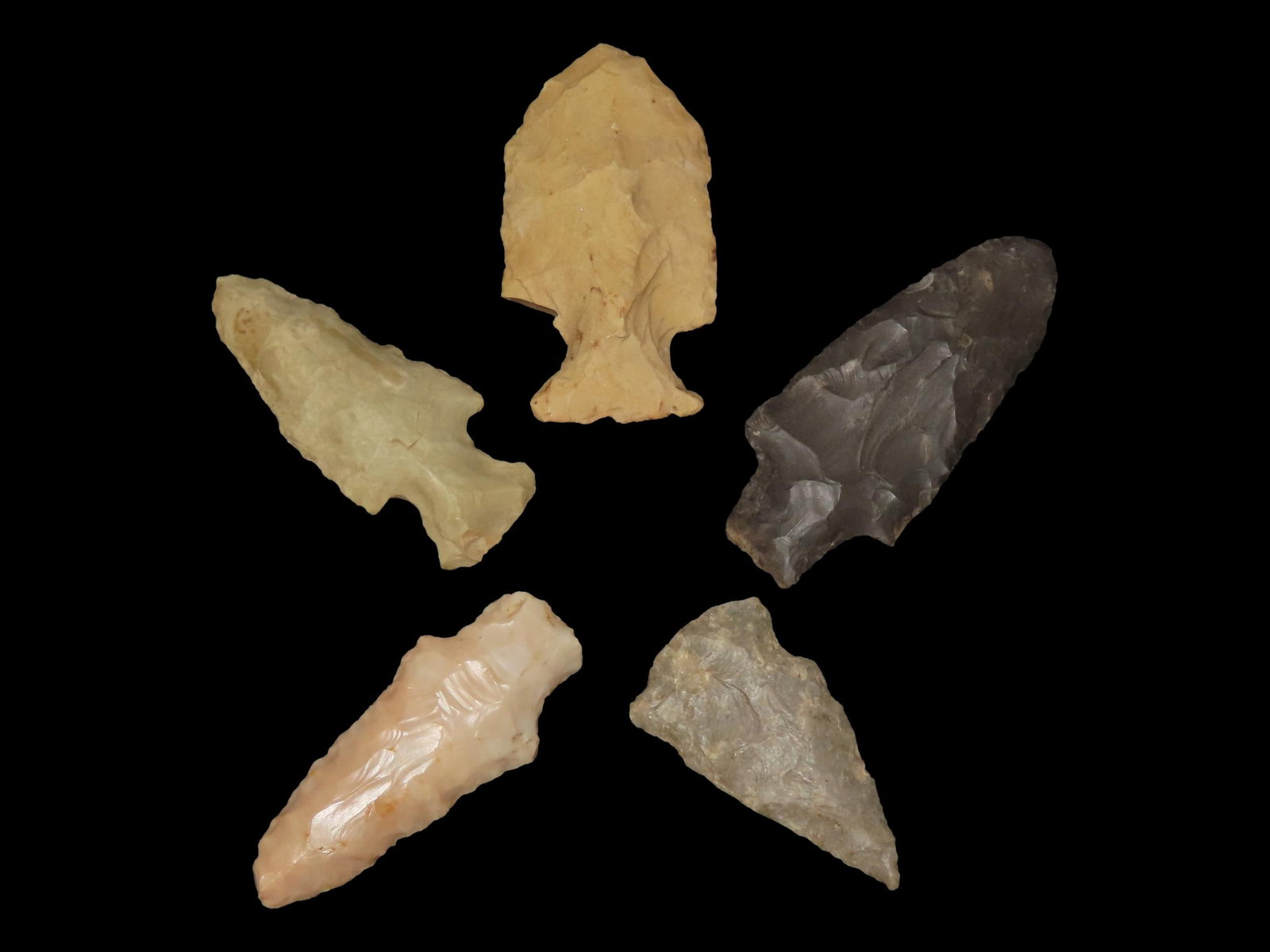 Lot of 5 Archaic/Woodland Arrowheads, Benton Co., Tennessee (1 of 7)
