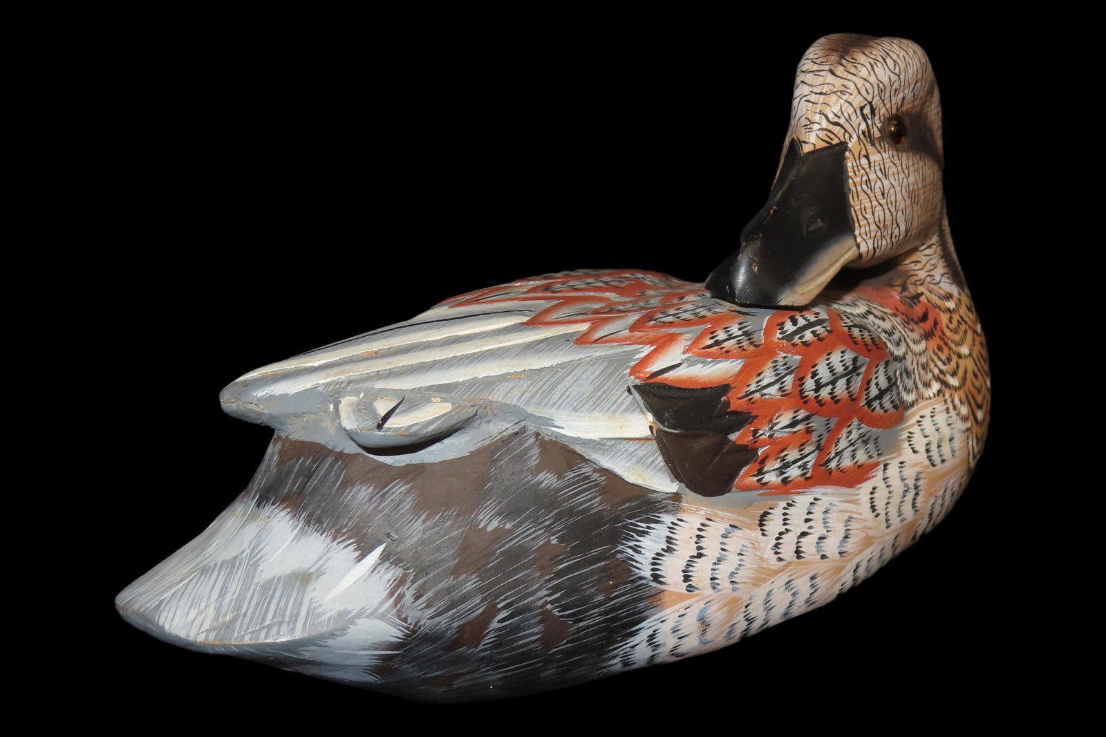 8 1/2" x 4 3/4" Vintage Wooden Duck Decoy, Possibly by Albert E. Price, Carved Plumage (1 of 7)