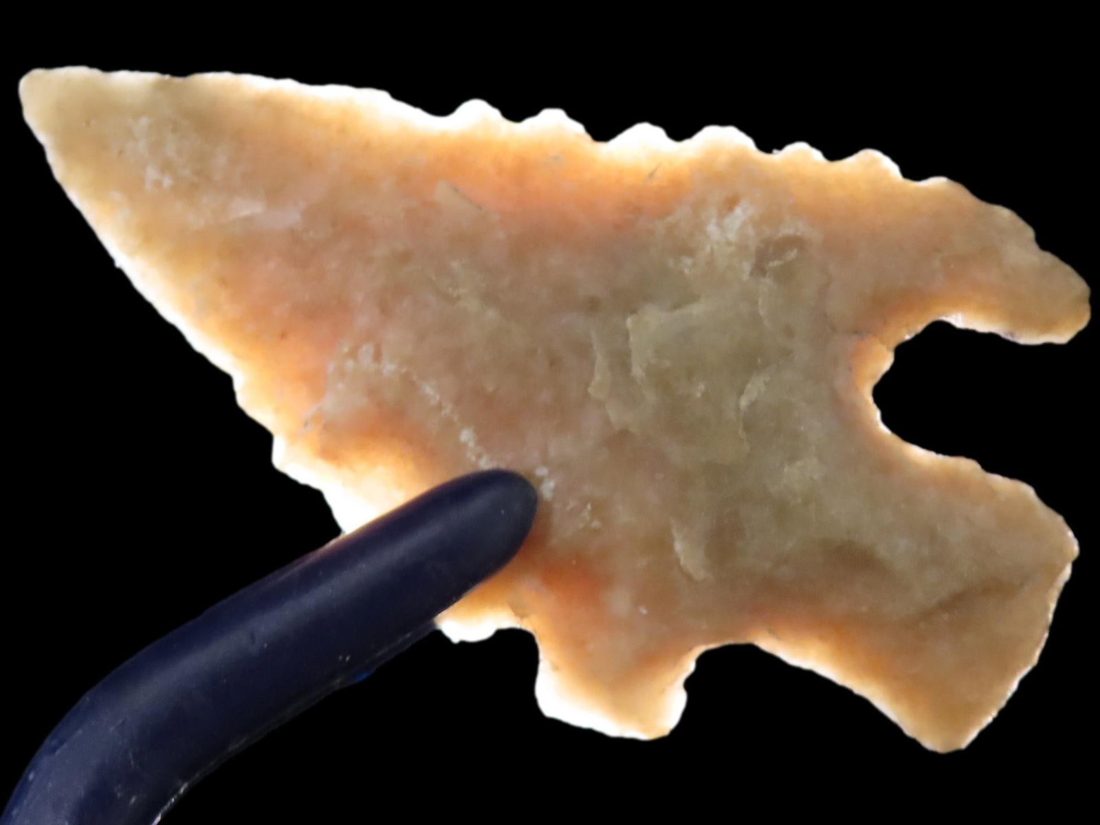 Outstanding Texas Bird Point, Charcos Serrated Eccentric Arrowhead. Translucent. Found in Uvalde (1 of 5)