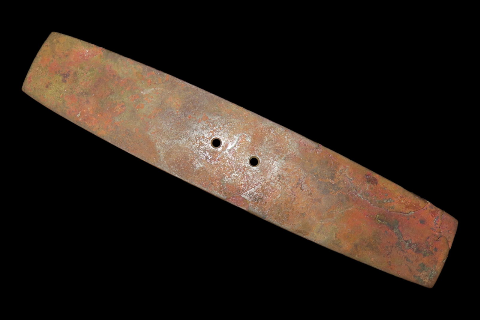 Rare 5 7/8" Hopewell Copper Gorget, Licking Co., OHIO. Motley COA. Ex Gilbert Dilley Collection. (1 of 7)