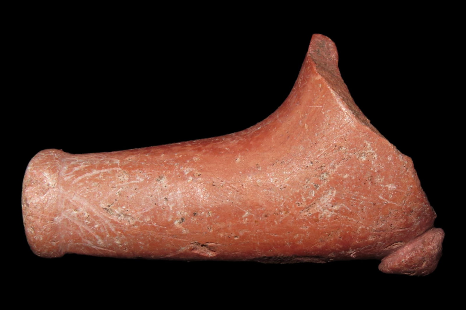 2 5/8" Catlinite Elbow Pipe with a Nice Raised Lip around the stem and a Raised Knob decoration on (1 of 7)