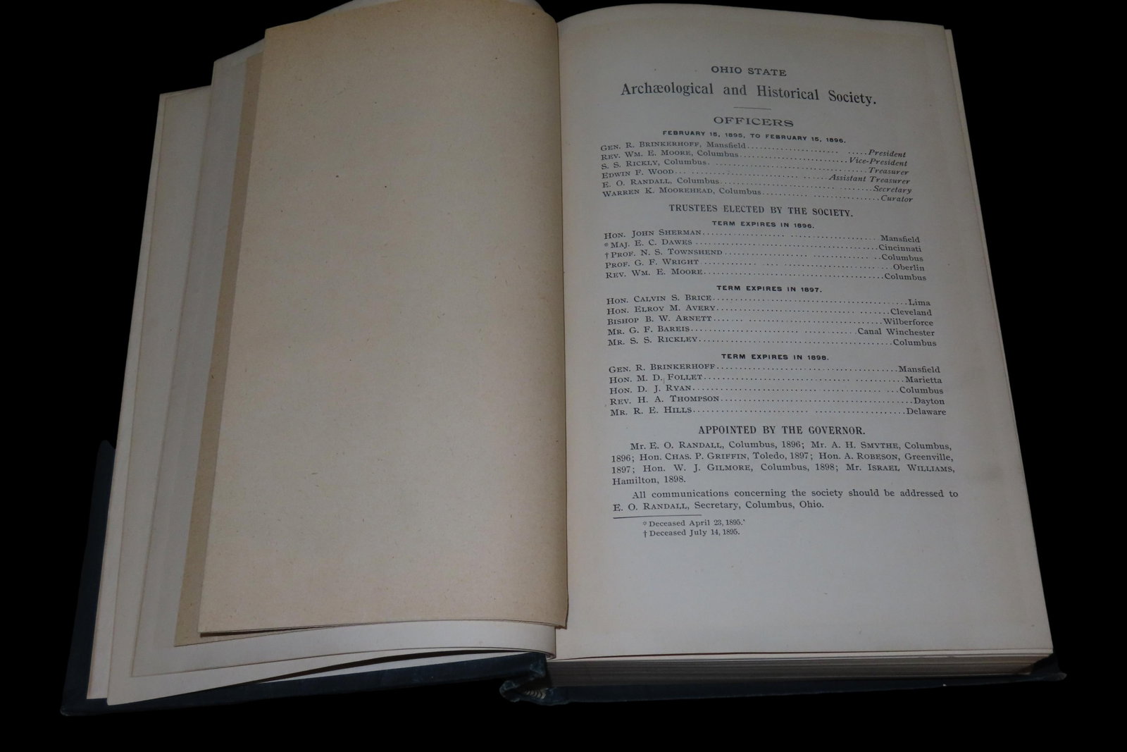 1895 FIRST EDITION HARDBACK; OHIO ARCHAEOLOGICAL AND HISTORICAL SOCIETY PUBLICATIONS VOLUME 4, 481 (1 of 4)