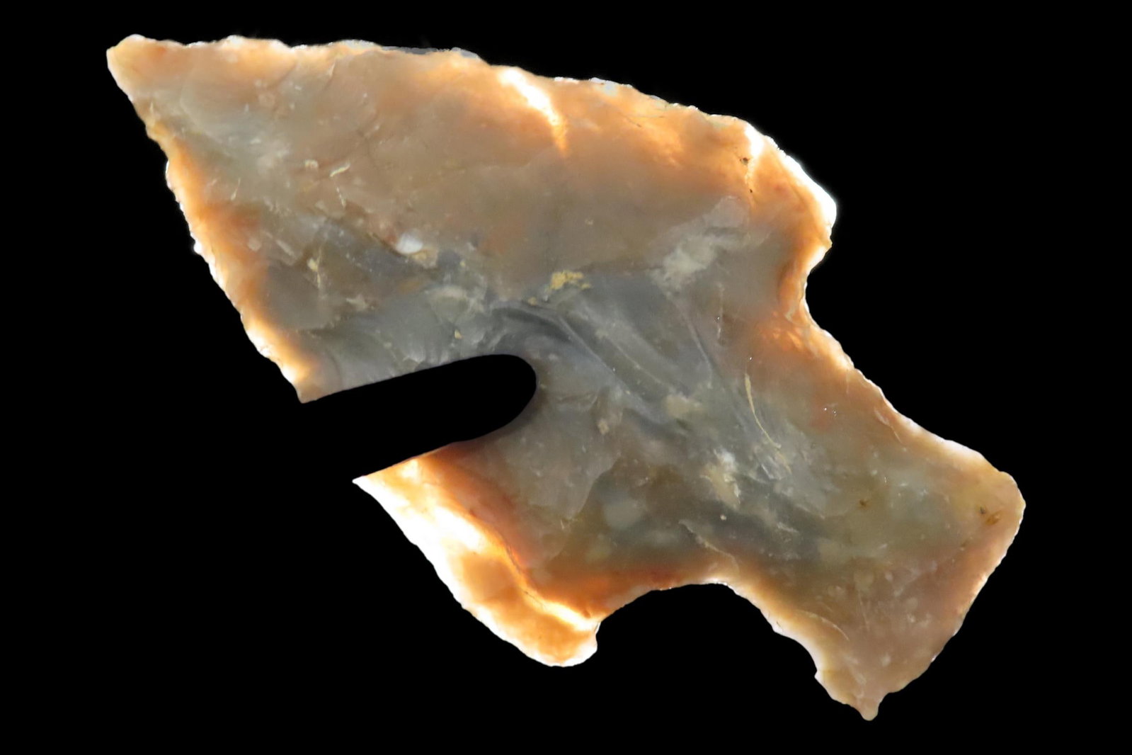 Highly Translucent 2 1/4" Motley found in Wayne County Tennessee. Probably made of Clifton Agate. (1 of 8)