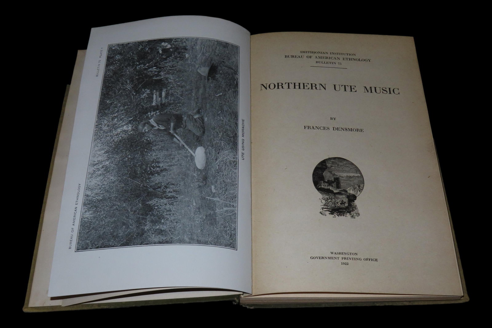 1922 FISRT EDITION HARDBACK; NORTHERN UTE MUSIC, 213 PAGES, HIGH PLAINS INDIANS, FLUTES, DRUMS, ETC. (1 of 4)