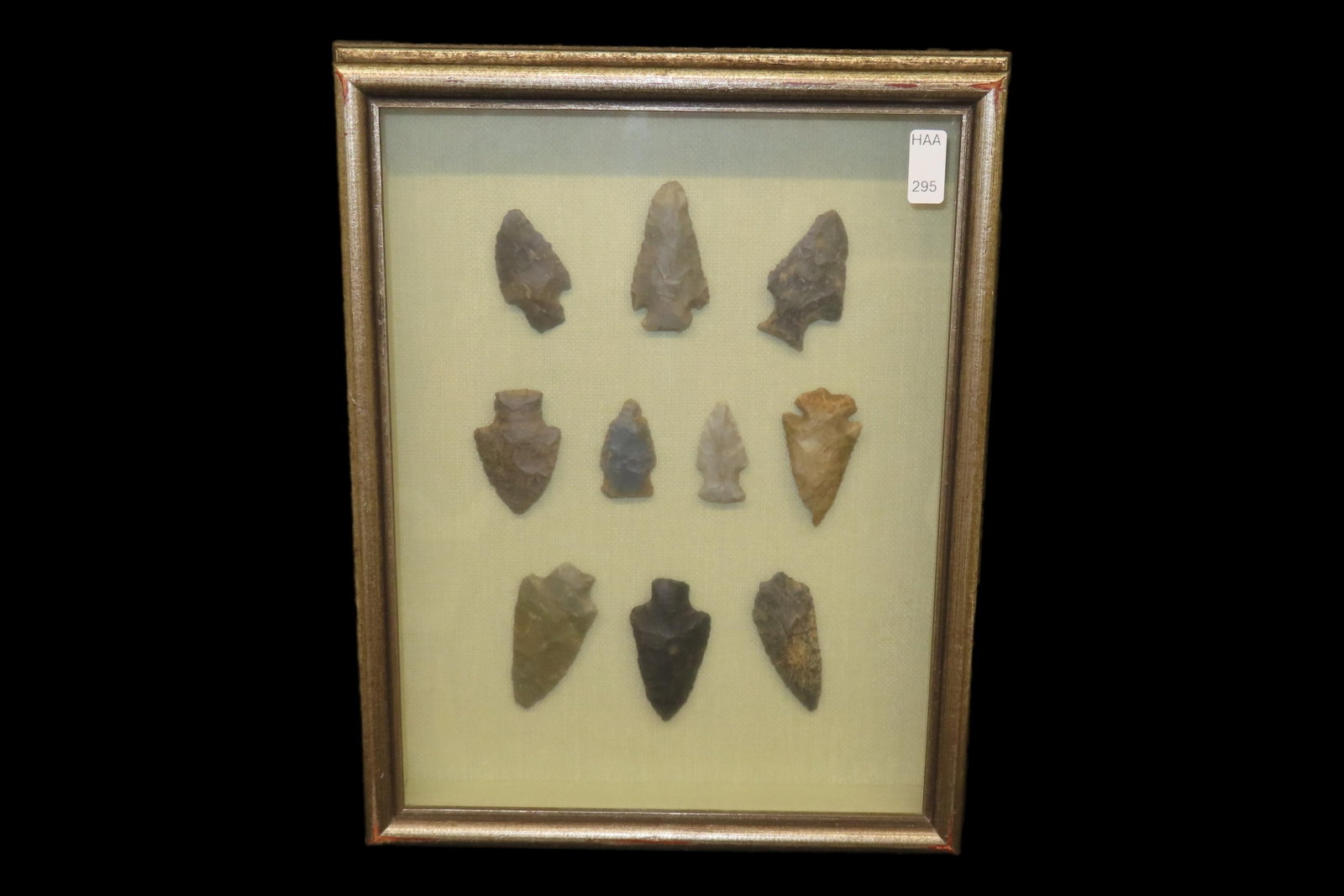 9 1/2" x 12" Frame of Arrowheads found in Wayne Co., Ohio by Wayne Collier. Dovetail, Hopewell, (1 of 6)