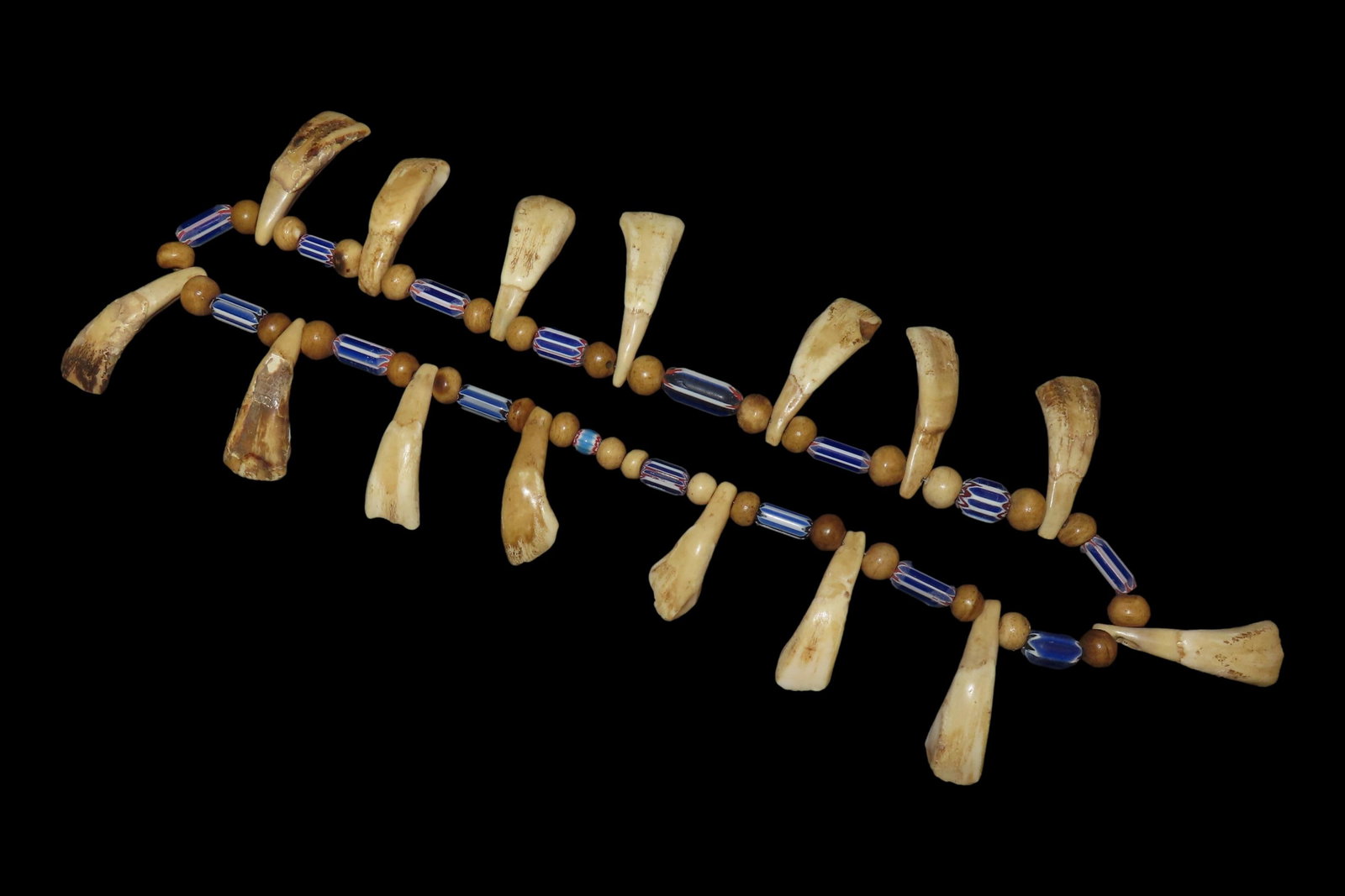 25" Plains Indian Drilled Buffalo Tooth Necklace with Chevron Trade Beads. (1 of 5)