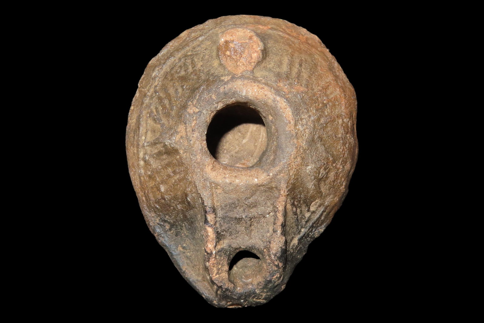 Engraved Holy Land Terracotta Oil Lamp from Greece, Nice Ornate Example. (1 of 5)