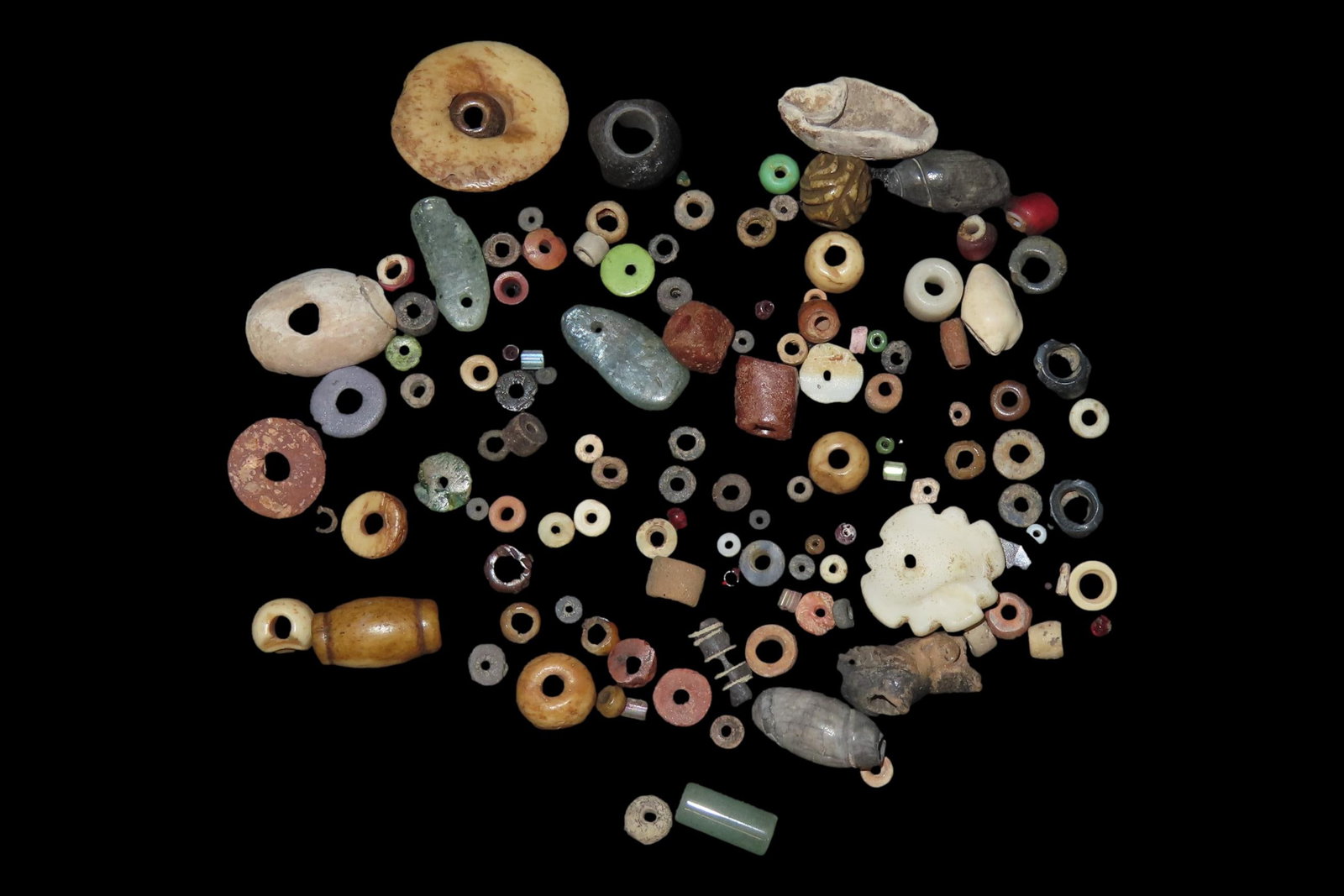 Nice Large Group Lot of Pre-Columbian Beads from Mexico. Including Stone, Shell, Jade, Copper, & (1 of 5)
