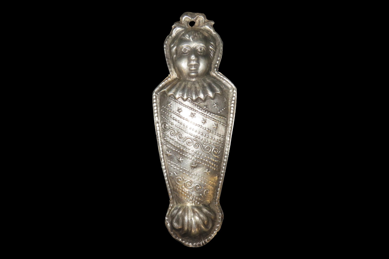 7 1/4" Vintage 1800's Silver Ex Voto Milagro Pendant. Colonial Era Religeous Offerings for Well: 7 1/4" Vintage 1800's Silver Ex Voto Milagro Pendant. Colonial Era Religeous Offerings for Well Being, Healing, or Giving Thanks for a Miracle. This one is Silver.