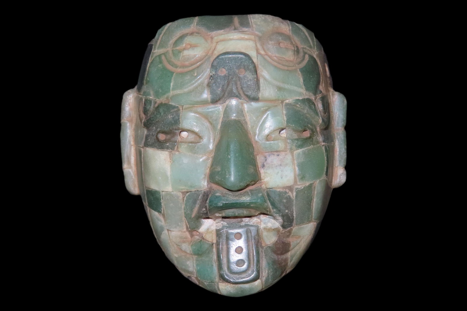 Rare Pre-Columbian Mayan Jade Mosaic Mask found in Guatemala. Motley COA. Ncredible Example. A real (1 of 9)