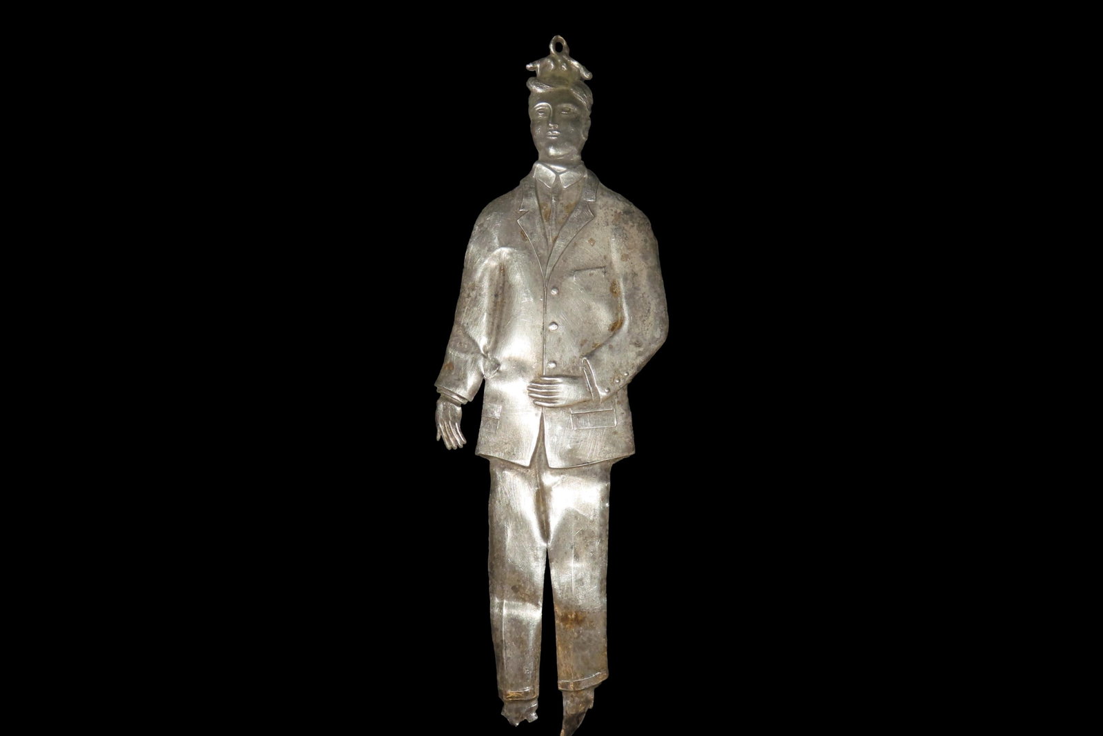 8 3/4" Vintage 1800's Ex Voto Milagro Pendant. Colonial Era Religeous Offerings for Well Being,: 8 3/4" Vintage 1800's Ex Voto Milagro Pendant. Colonial Era Religeous Offerings for Well Being, Healing, or Giving Thanks for a Miracle. This one is Silver Plated.
