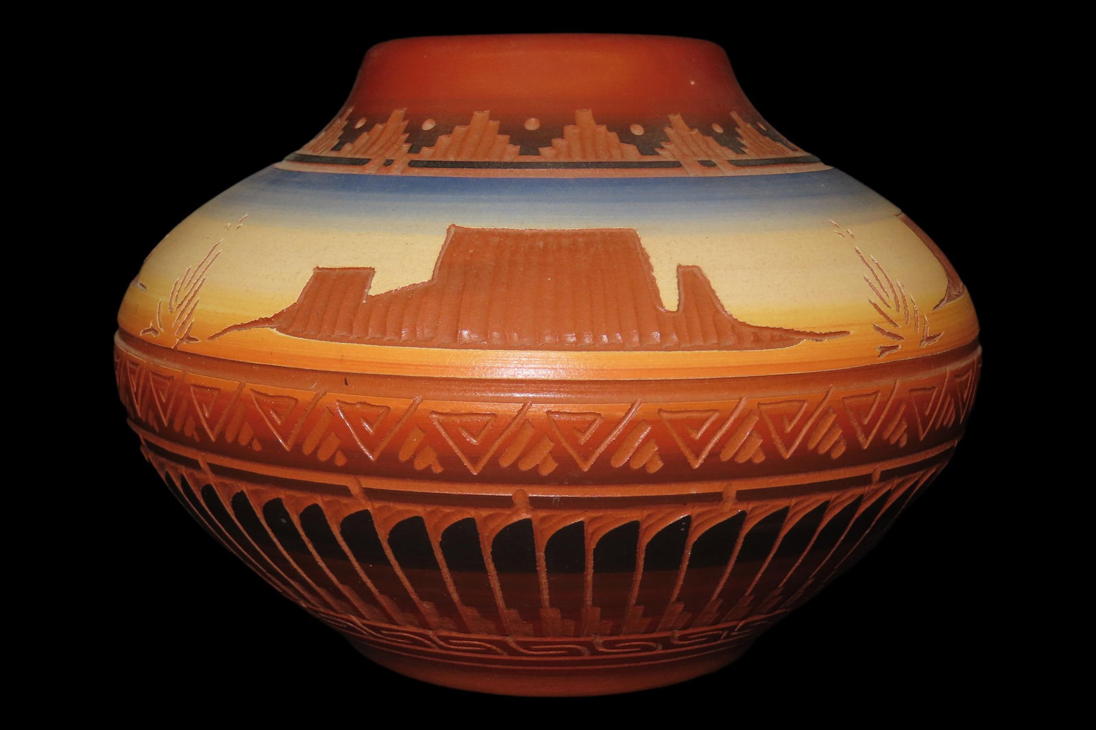 Beautiful Southwest Navajo Indians Pottery Vase / Jar / Bowl. Original Hand Painted / hand Etched: Beautiful Southwest Navajo Indians Pottery Vase / Jar / Bowl. Original Hand Painted / hand Etched Example. Signed on Bottom.