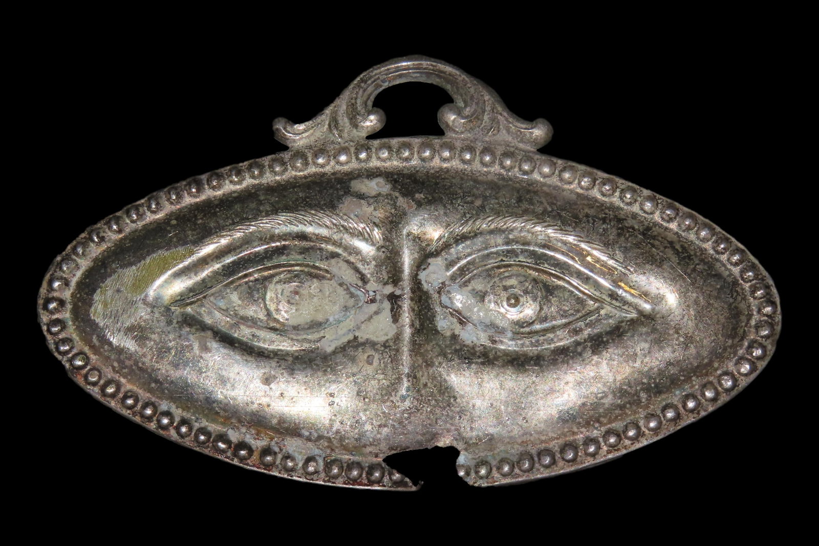 4 1/4" Vintage 1800's Ex Voto Milagro Pendant. Colonial Era Religeous Offerings for Well Being,: 4 1/4" Vintage 1800's Ex Voto Milagro Pendant. Colonial Era Religeous Offerings for Well Being, Healing, or Giving Thanks for a Miracle. This one is Silver Plated.