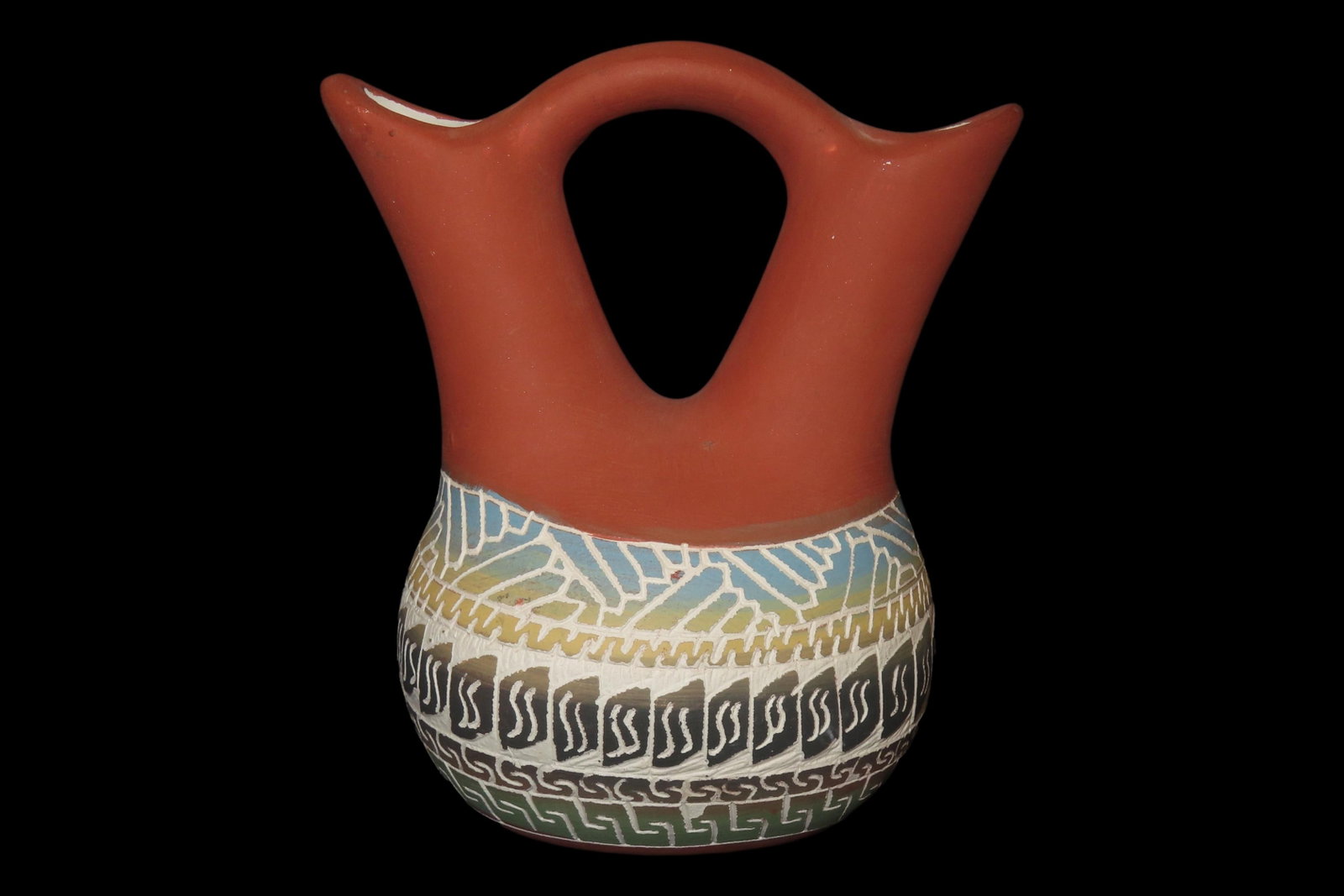 Beautiful Southwest Navajo Indians Pottery Wedding Vase. Original Hand Painted / hand Etched: Beautiful Southwest Navajo Indians Pottery Wedding Vase. Original Hand Painted / hand Etched Example. Signed on Bottom.