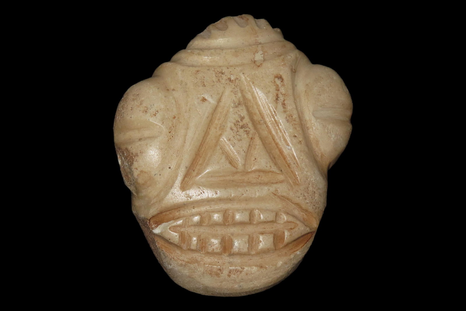 Nice 3 1/2" Pre-Columbian Human Effigy Maskette, Taino Culture. Motley COA. Found in Puerto Rico. (1 of 9)