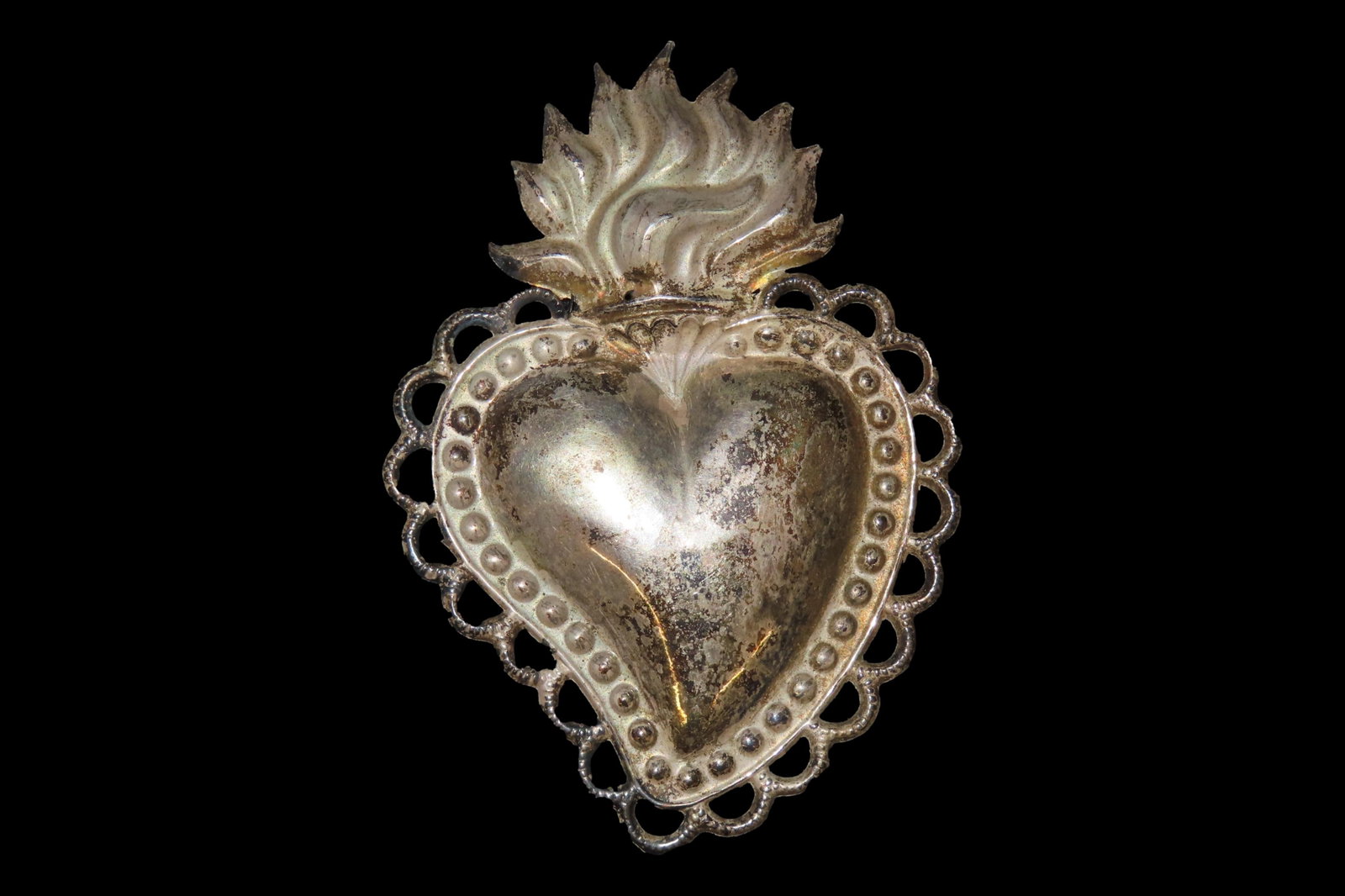 3 7/8" Vintage 1800's Silver Ex Voto Milagro Pendant. Colonial Era Religeous Offerings for Well (1 of 4)