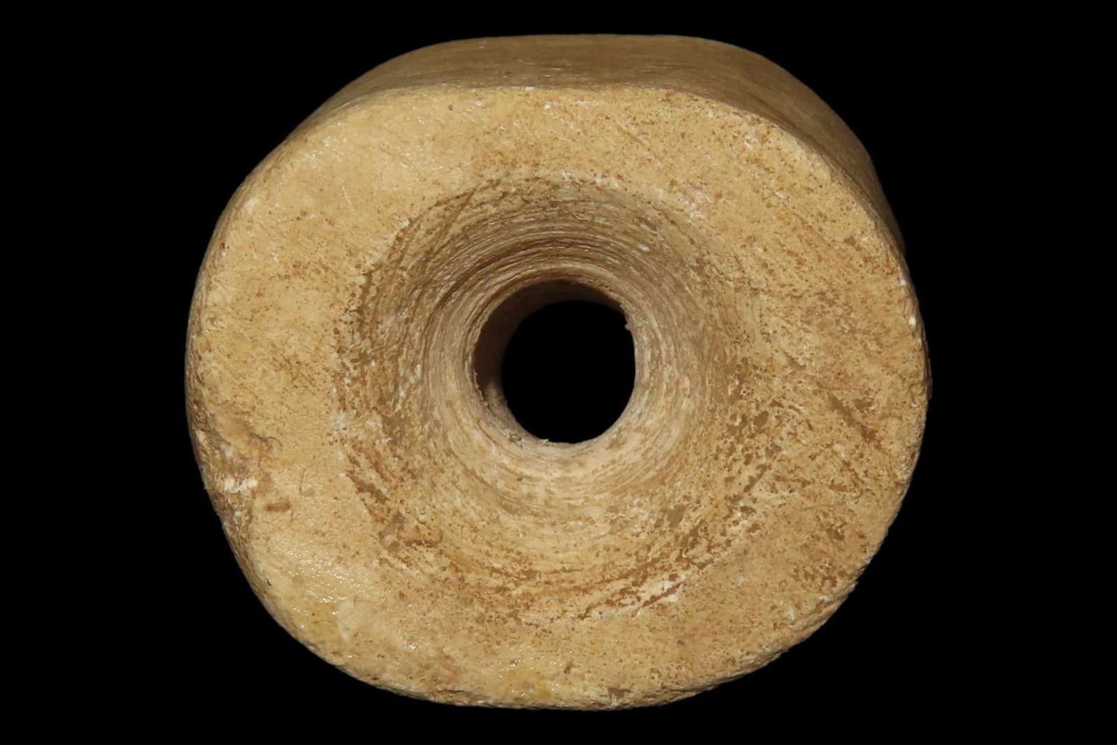 Huge Pre-Columbian Bi-Conically Drilled Stone Barrel Bead, Mexico. About 1 1/2" x 1 1/2". Nicely: Huge Pre-Columbian Bi-Conically Drilled Stone Barrel Bead, Mexico. About 1 1/2" x 1 1/2". Nicely polished and heavily patinated Limestone.