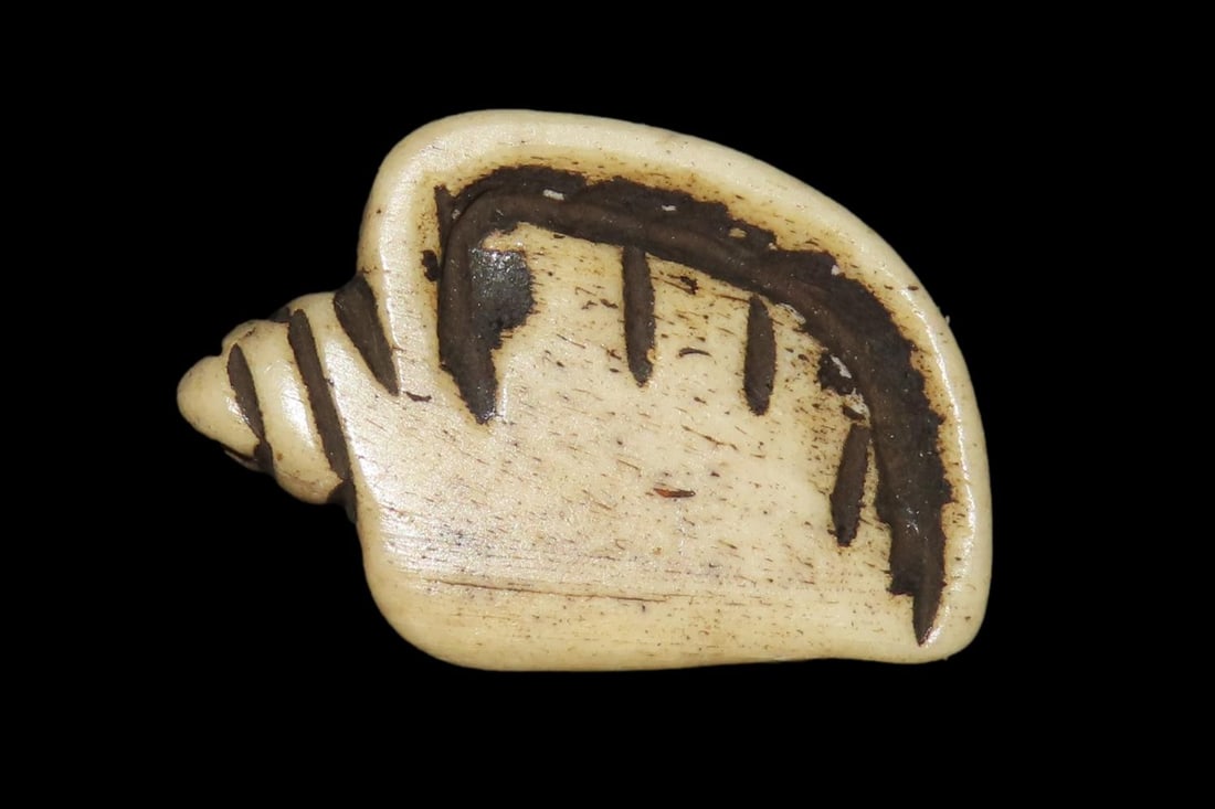 Amazing Pre-Columbian Conch Shell Effigy Bead, Mexico. Carved from Bone, highly polished. Drilled (1 of 3)