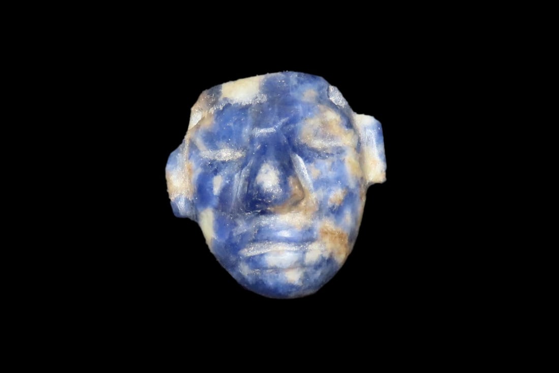 Incredible Pre-Columbian Human Mask Effigy Pendant. Mexico. Motley COA. Colorful Lapis Lazuli Stone (1 of 6)