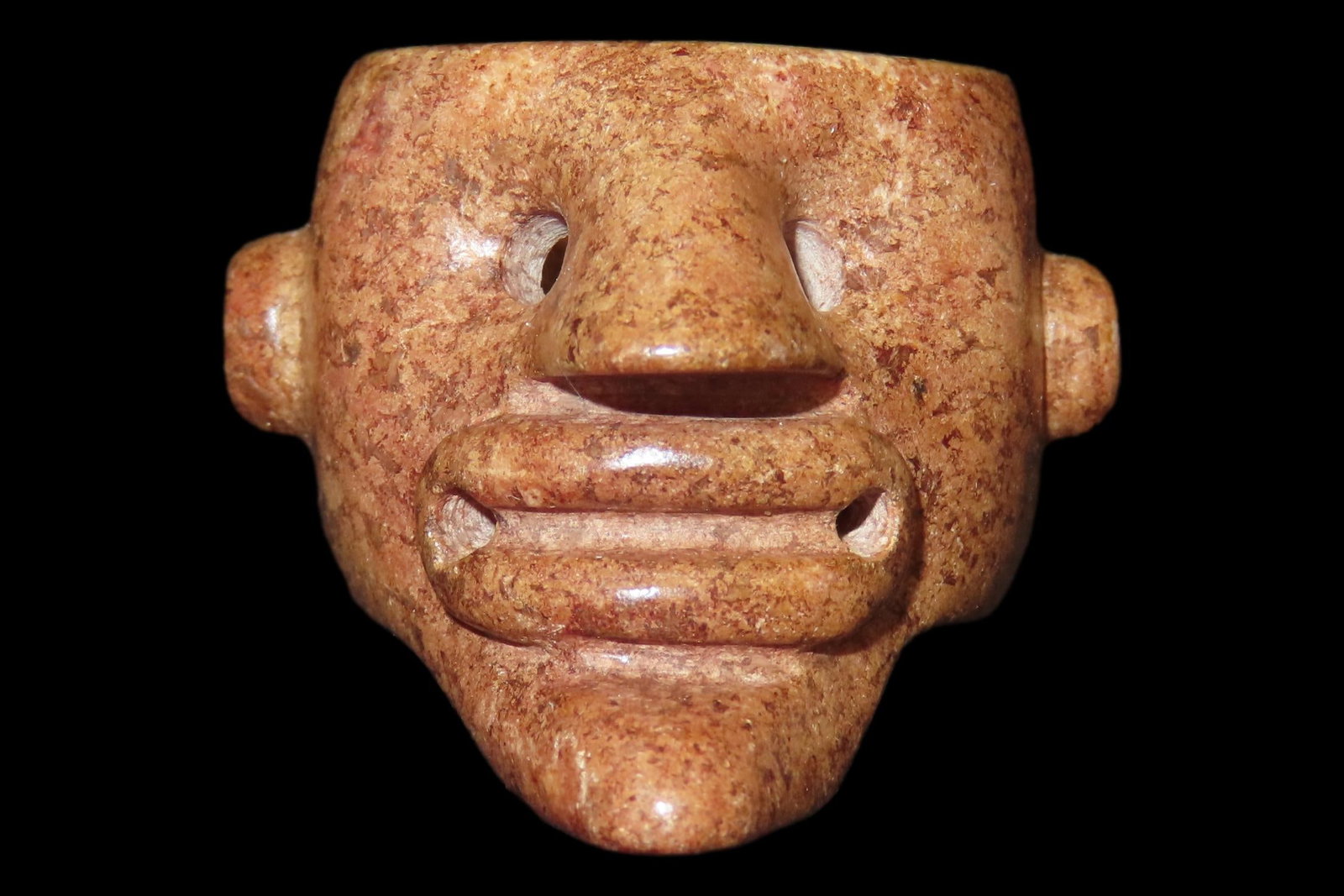 Rare Pre-Columbian Human Effigy Stone Ring. Highly Detailed and heavily Polished Brown Stone. Found (1 of 6)