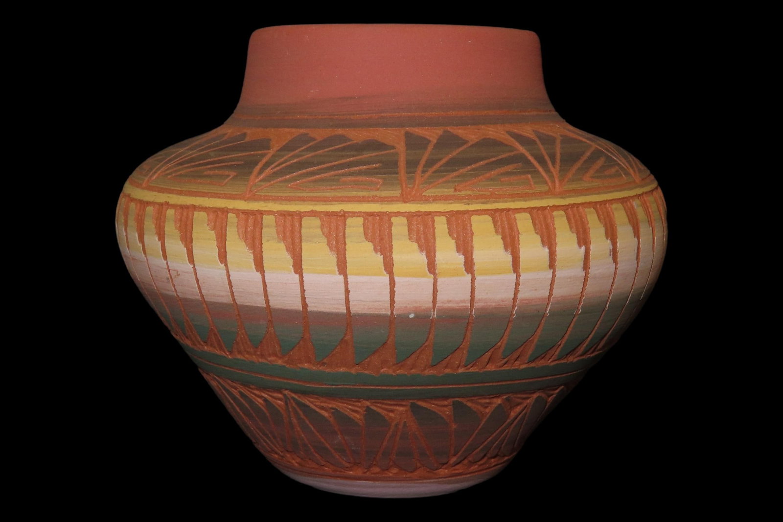 Beautiful Southwest Navajo Indians Pottery Vase / Jar / Bowl. Original Hand Painted / Hand Etched: Beautiful Southwest Navajo Indians Pottery Vase / Jar / Bowl. Original Hand Painted / Hand Etched Example. Signed on Bottom.