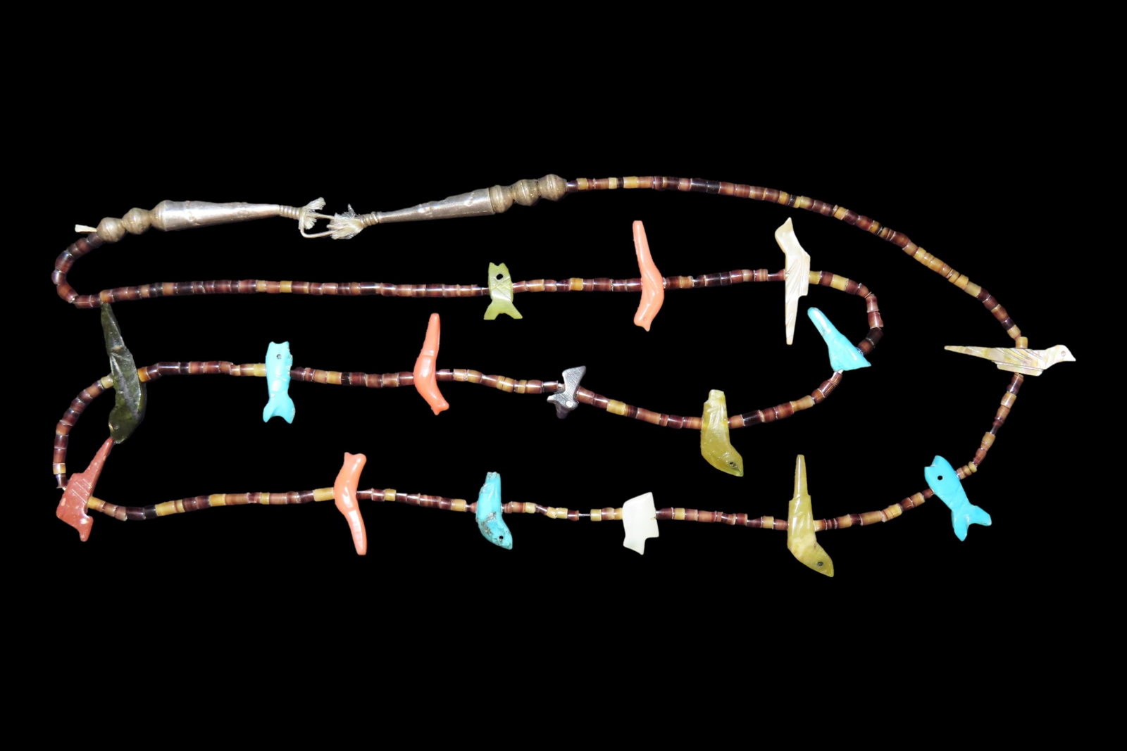 Amazing 31" Long Zuni Ainimal Fetish Beaded Necklace with Intricately Carved Animals including (1 of 5)