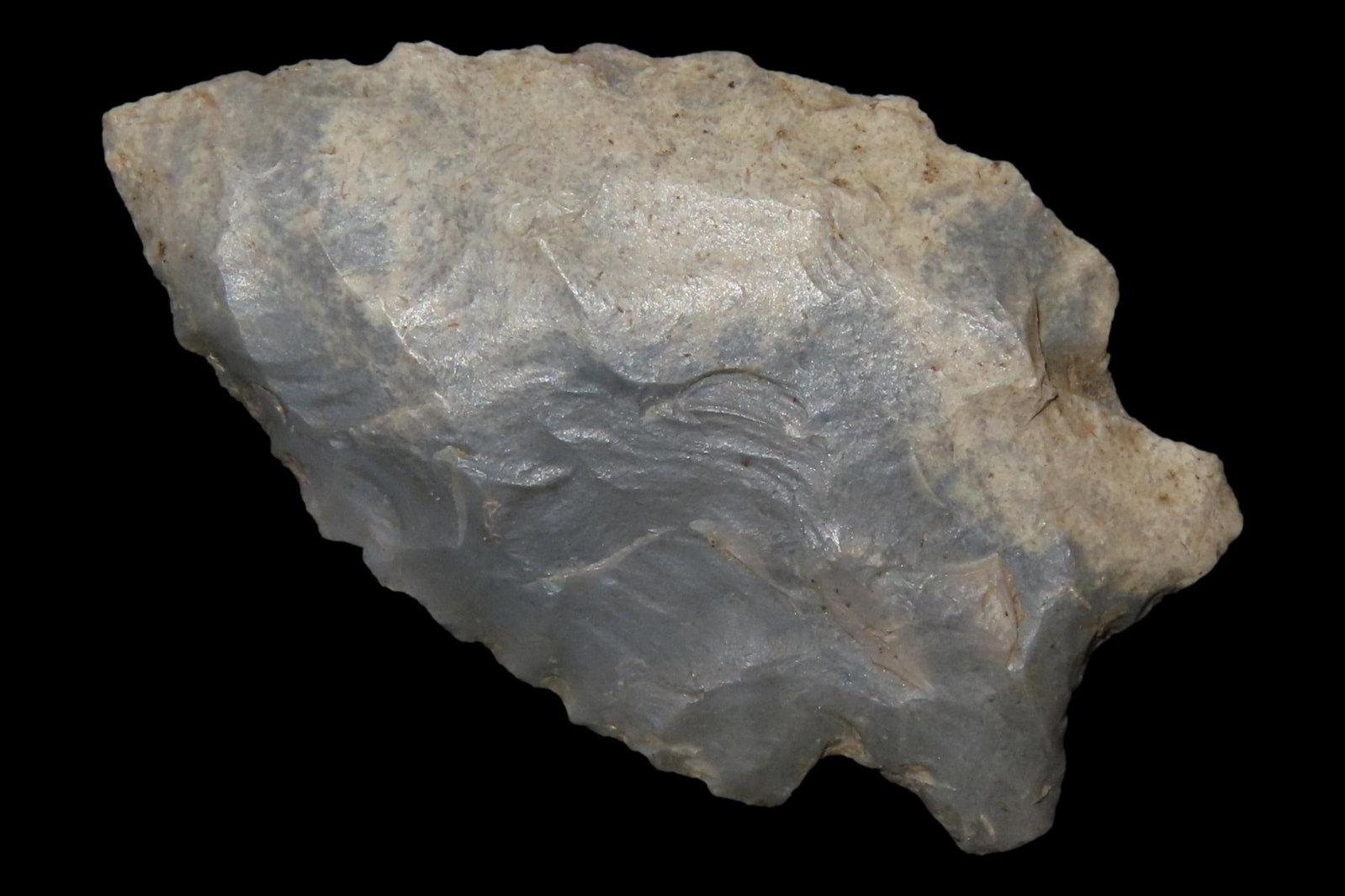 Two Tone Blue & White Serrated Kirk found in Wayne County Kentucky. Indian Arrowhead, Artifact. (1 of 6)