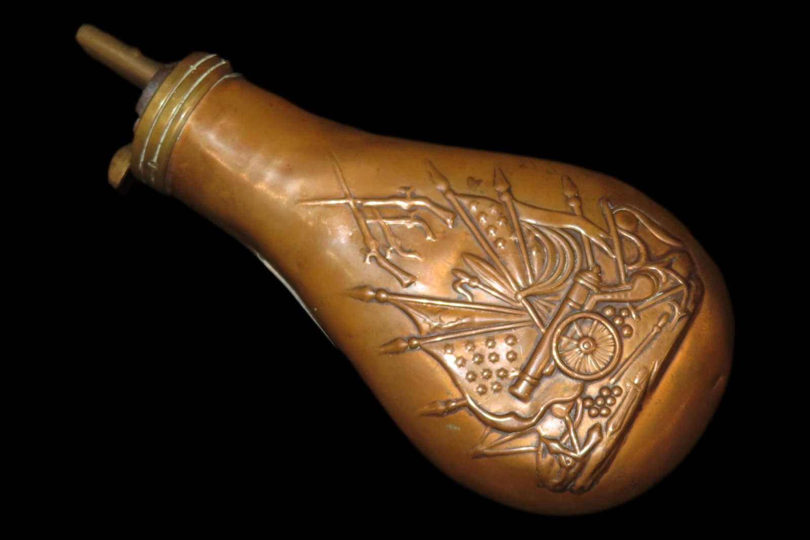 Nice Civil War Era Powder Flask, Nicely Decorated. Very Elaborate Design, Great Age & patina. (1 of 6)