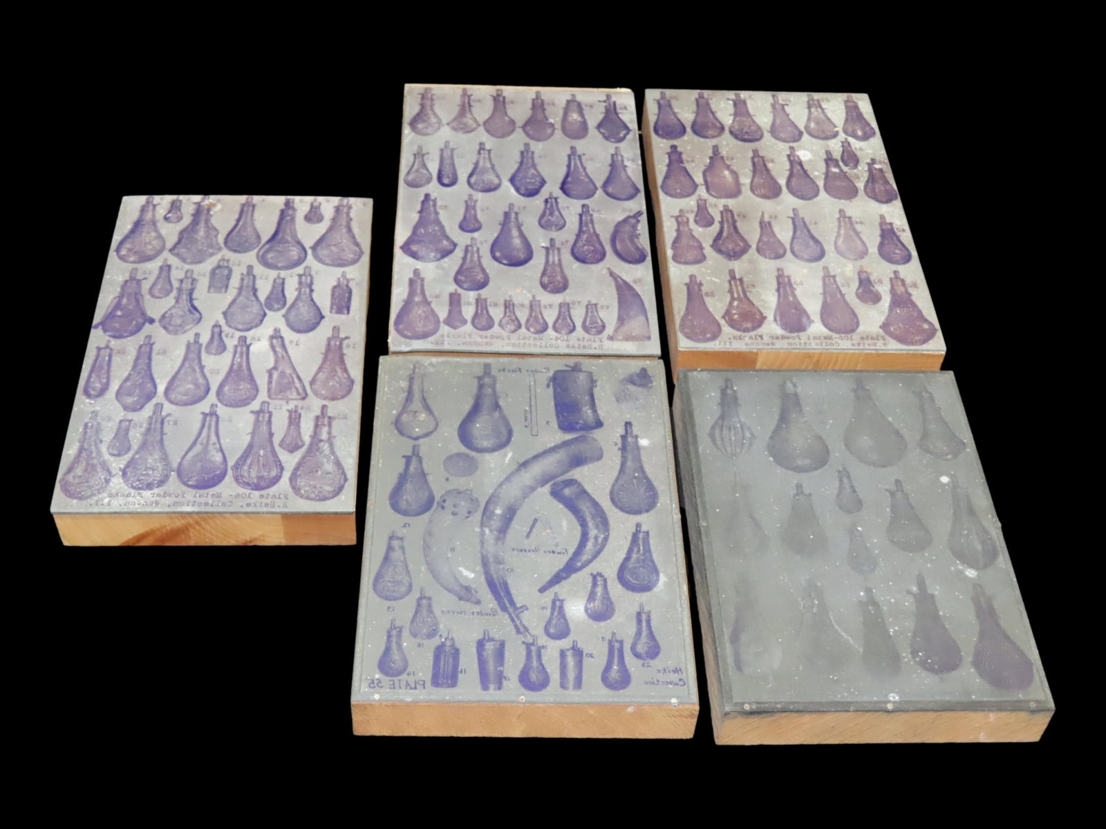 Lot of Antique Printing Plates with Civil War era Powder FLasks, etc. Used in Rev. Heike's Book on: Lot of Antique Printing Plates with Civil War era Powder FLasks, etc. Used in Rev. Heike's Book on guns.