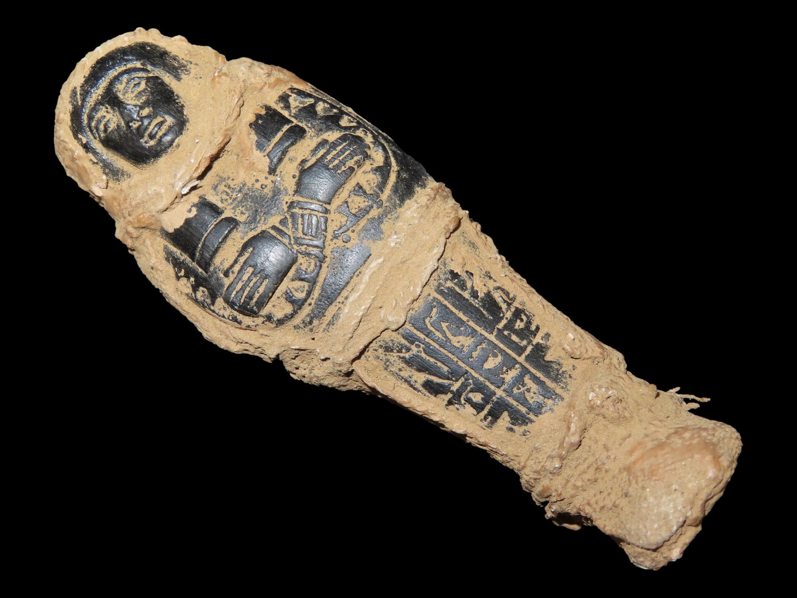 3 7/8" Egyptian Ushtabi / Shabti 1085-730 BC, Faience, Nice Example with nice Original Paint & Great: 3 7/8" Egyptian Ushtabi / Shabti 1085-730 BC, Faience, Nice Example with nice Original Paint & Great Patina