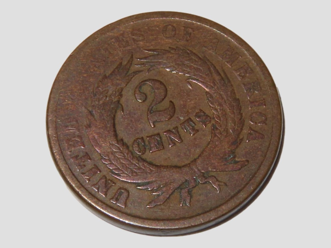 1864 Civil War era Two Cent Coin, Great Condition, 2 Cents Obsolete U.S. Coins, United States (1 of 4)