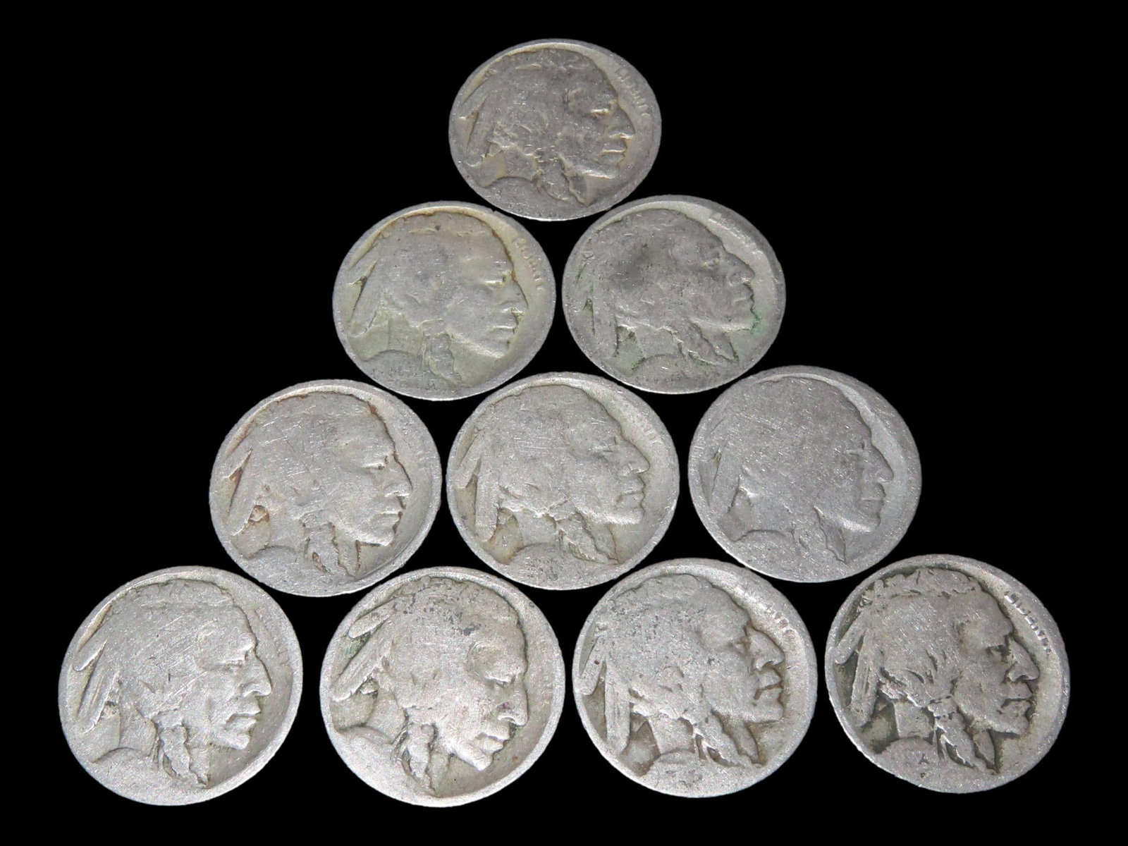 Lot of 10 Buffalo Nickels from 1913-1938, Please View Pictures for Condition: Lot of 10 Buffalo Nickels from 1913-1938, Please View Pictures for Condition
