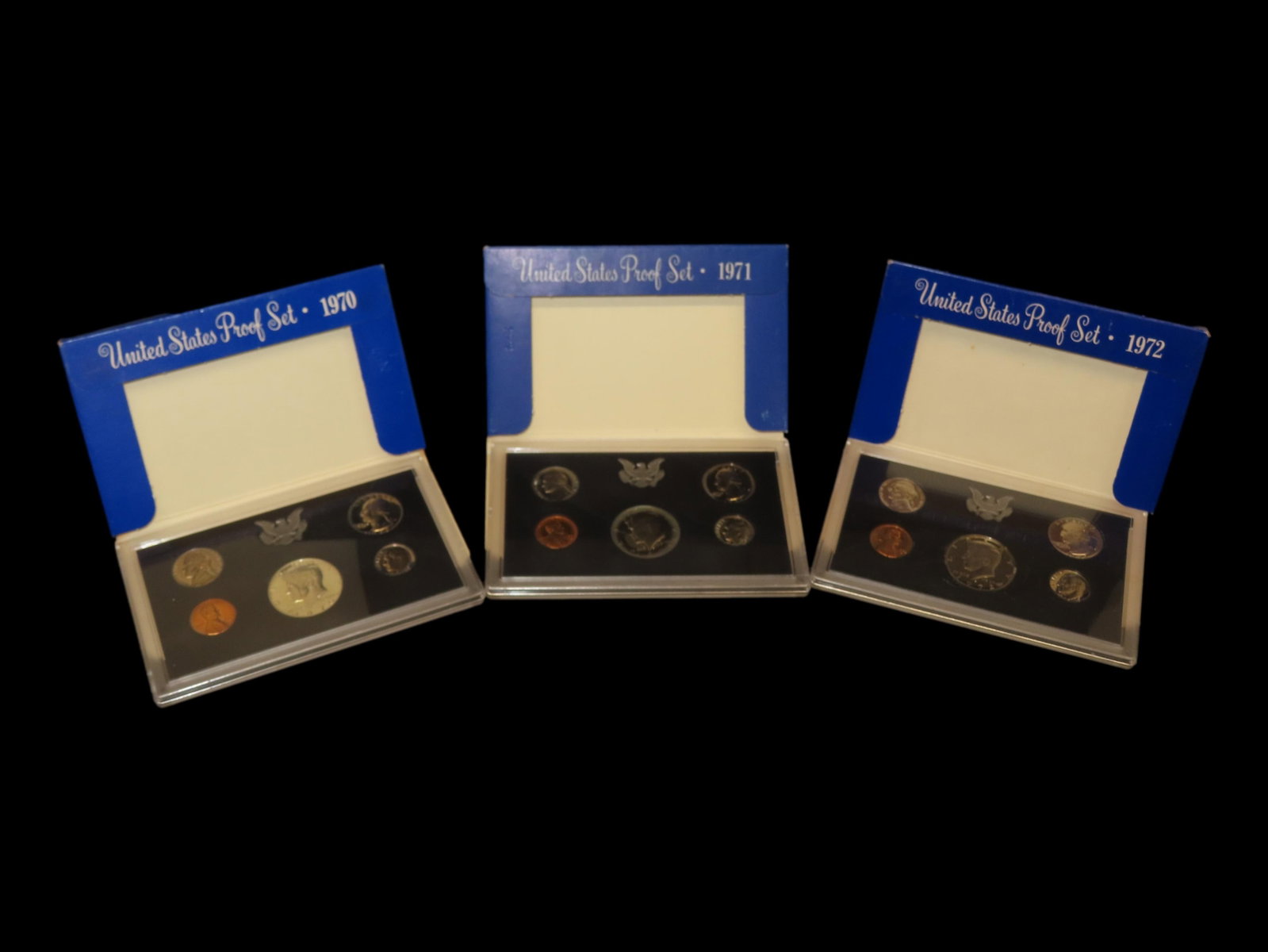 Lot of 3 U.S. Proof Sets, 1970, 1971, 1972. 15 Total Coins all in original Sealed Housings by the (1 of 6)