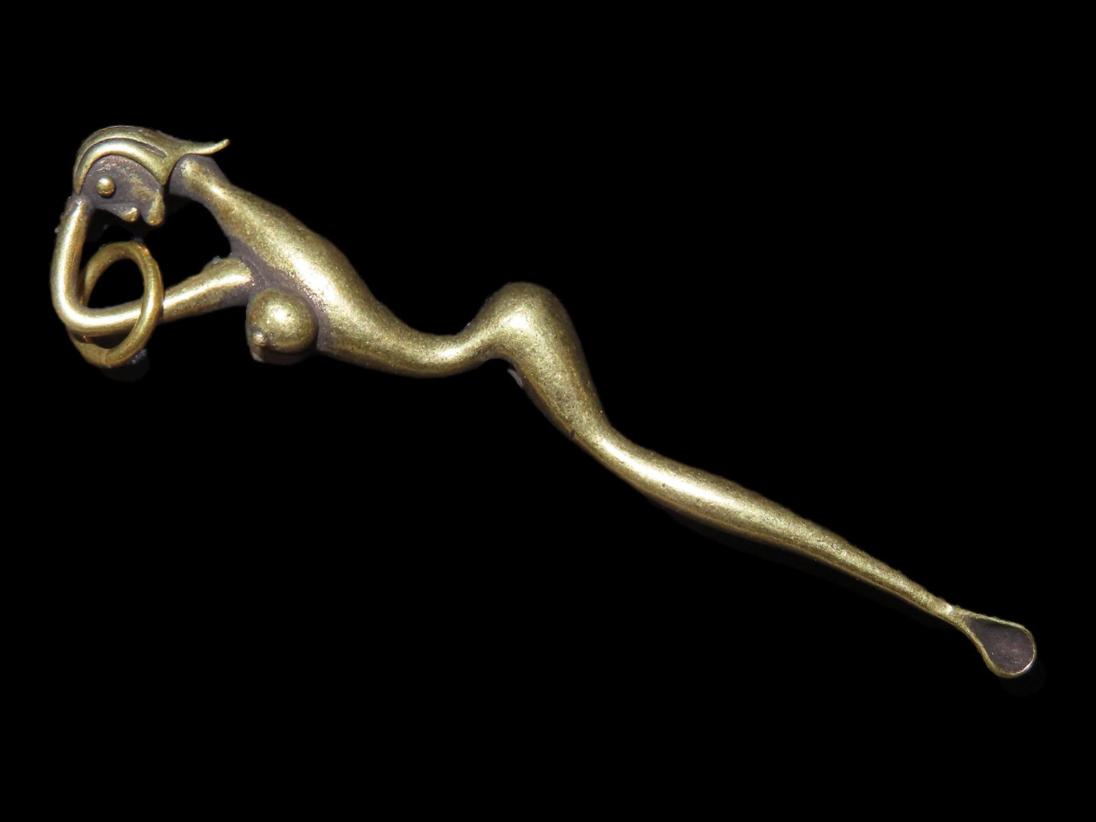 Vintage Brass Snuff Spoon / Ear Scoop, Nude Female Figure (1 of 6)