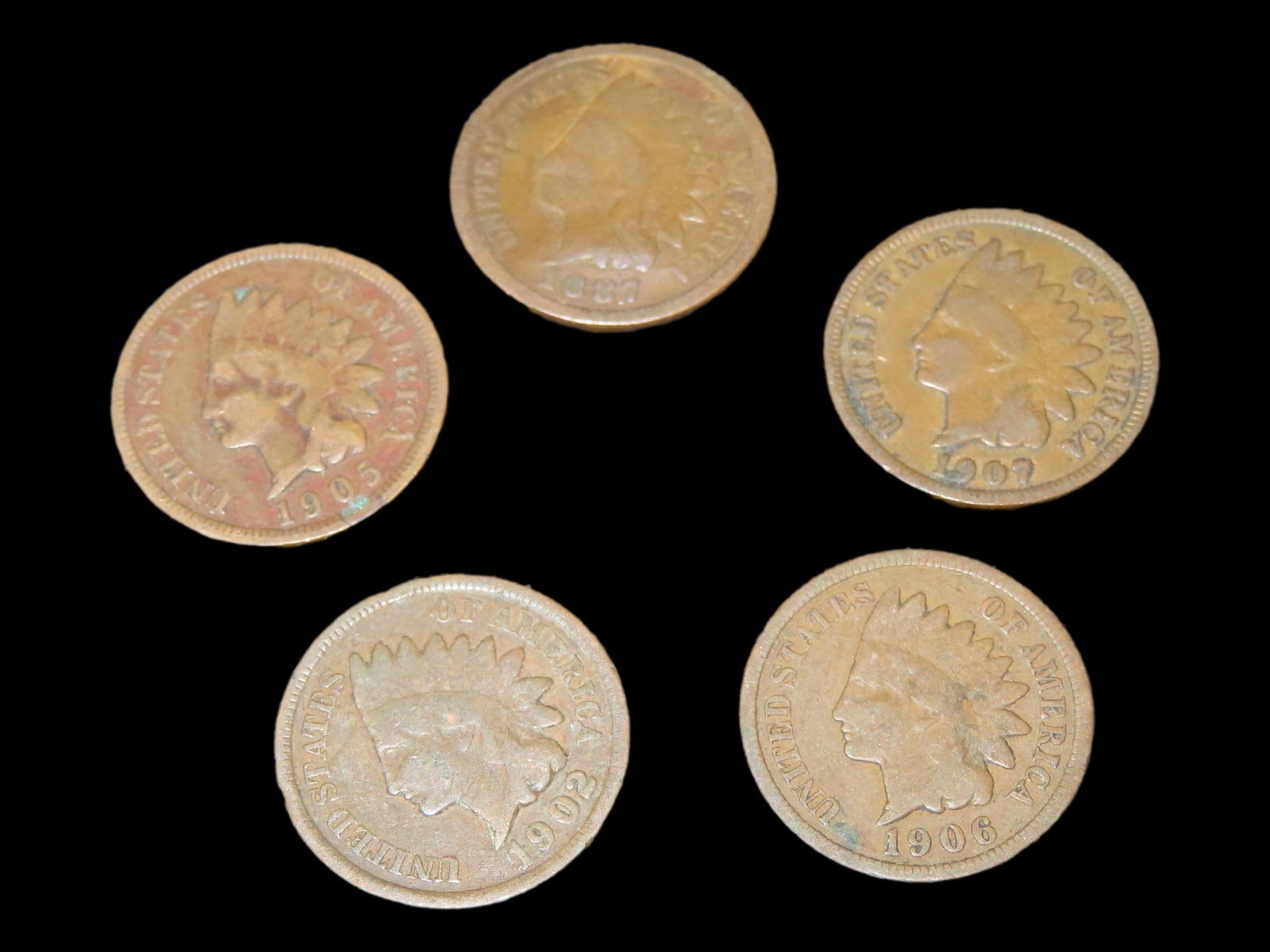 Lot of 5 All Different Date Indian Head Cents from 1800's & 1900's, Nice Original Condition United: Lot of 5 All Different Date Indian Head Cents from 1800's & 1900's, Nice Original Condition United States Coins, U.S.> Currency