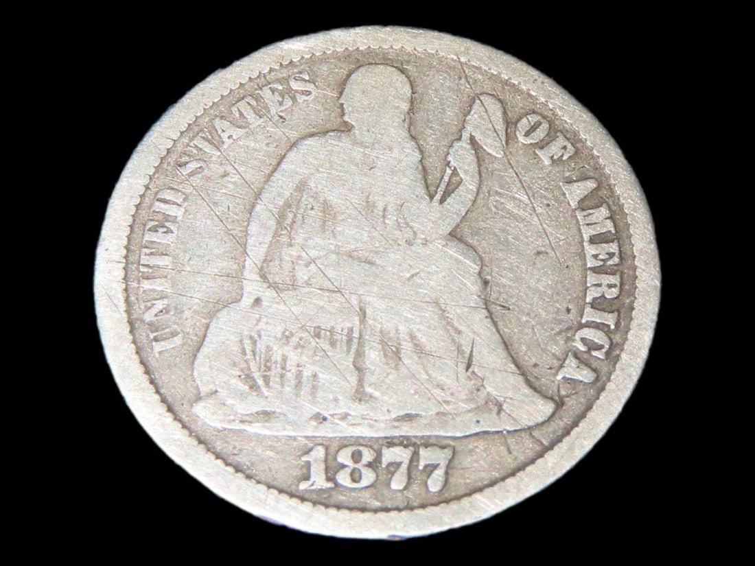 1877-CC Seated Liberty Silver Dime, Carson City Mint, Very Hard to find these early CC coins, United (1 of 3)