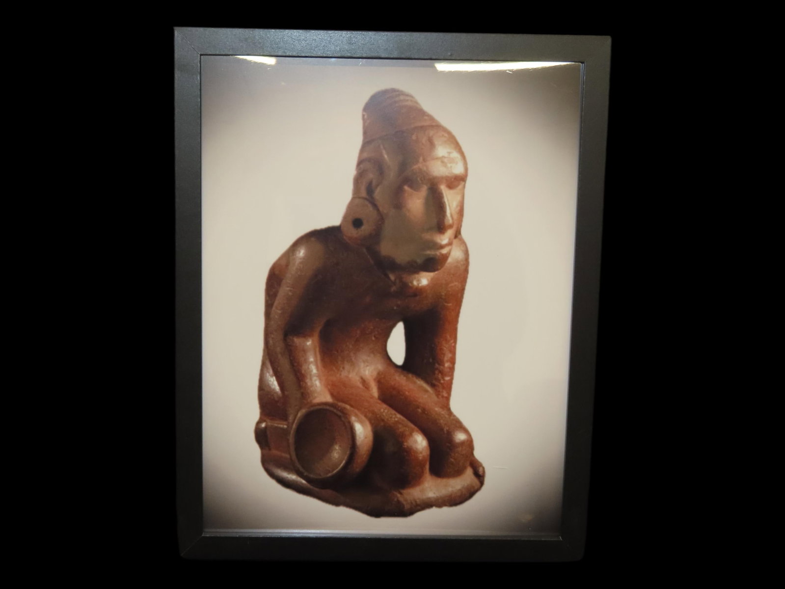 Framed 8 1/2" x 11' Picture of the Cahokia Chunkey Player Pipe found near Ocumulgee, Oklahoma in (1 of 7)