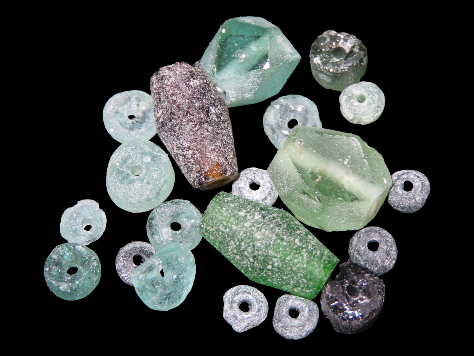Nice Lot of Ancient Roman Glass Beads, Great Variety of Shapes & Colors: Nice Lot of Ancient Roman Glass Beads, Great Variety of Shapes & Colors