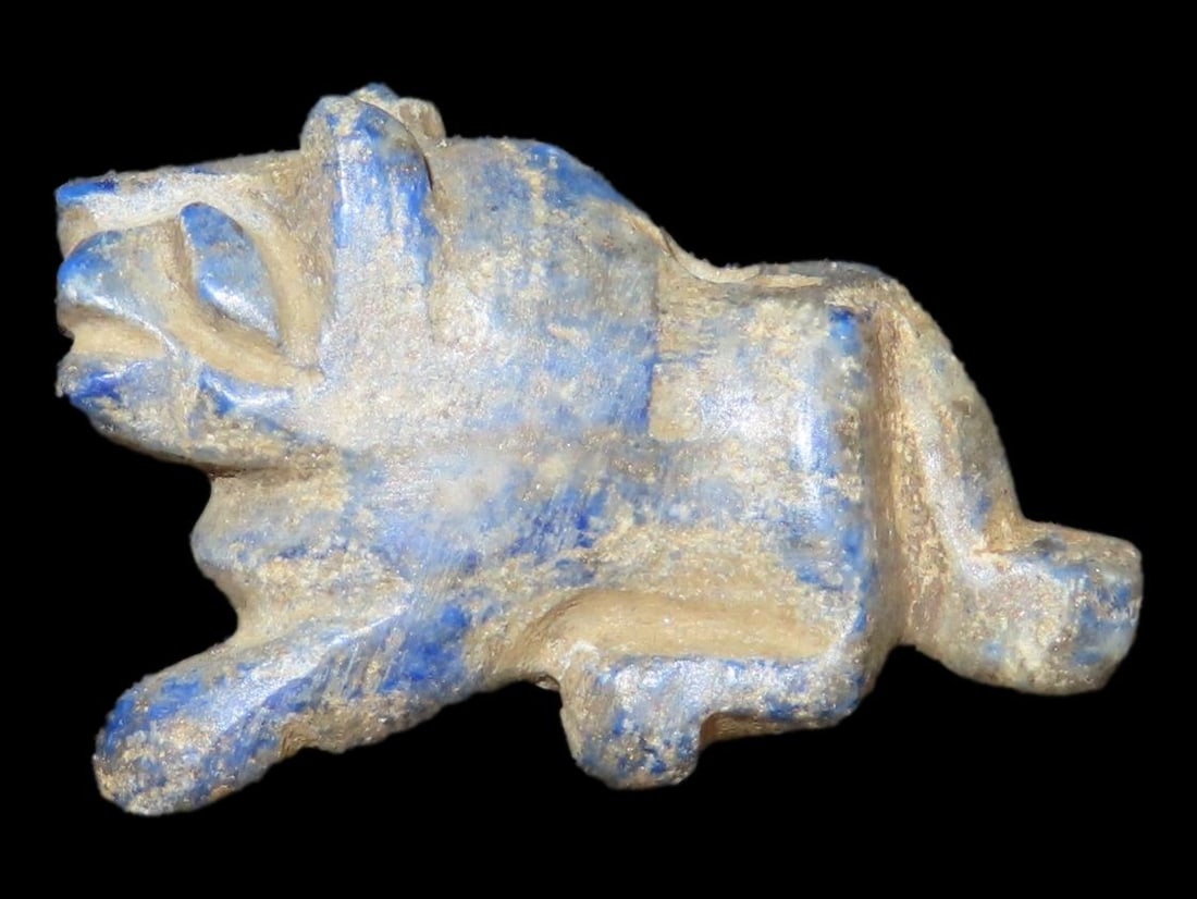 Nice Egyptian Blue Stone Amulet, Lion Effigy Pendant, 1550-332BC. Great Example: Nice Egyptian Blue Stone Amulet, Lion Effigy Pendant, 1550-332BC. Great Example