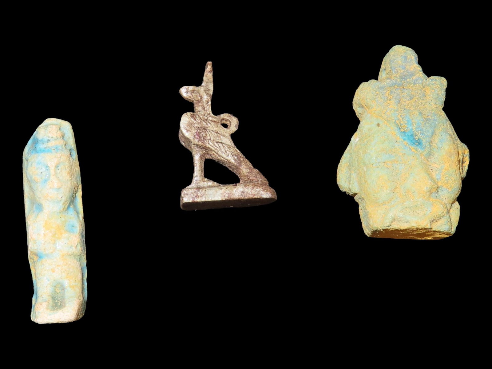 Lot of 3 Egyptian Effigy Pendants / Amulets, Faience, Nice Examples with nice Original Paint & Great (1 of 3)