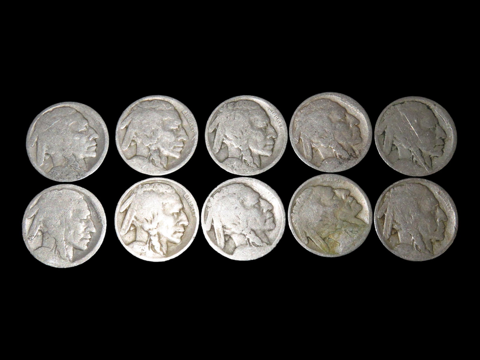 Lot of 10 Buffalo Nickels from 1913-1938, Please View Pictures for Condition (1 of 4)