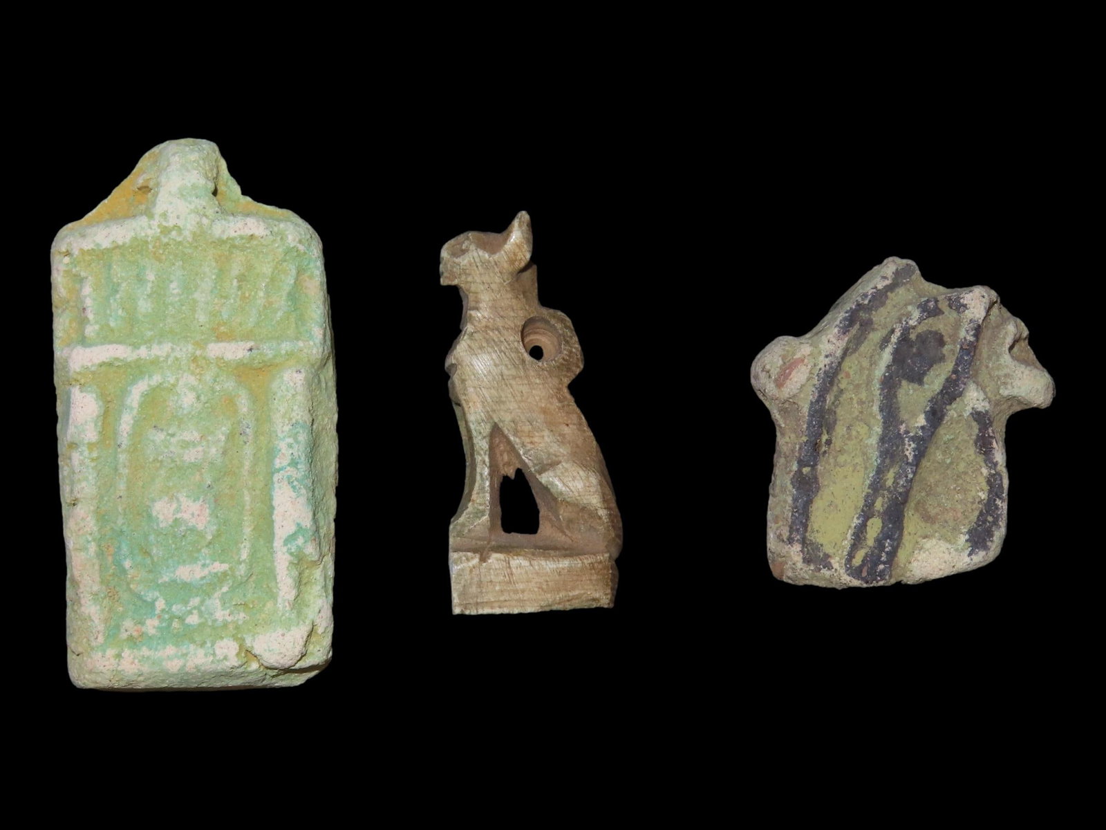 Lot of 3 Egyptian Effigy Pendants / Amulets, Faience, Nice Examples with nice Original Paint & Great (1 of 3)