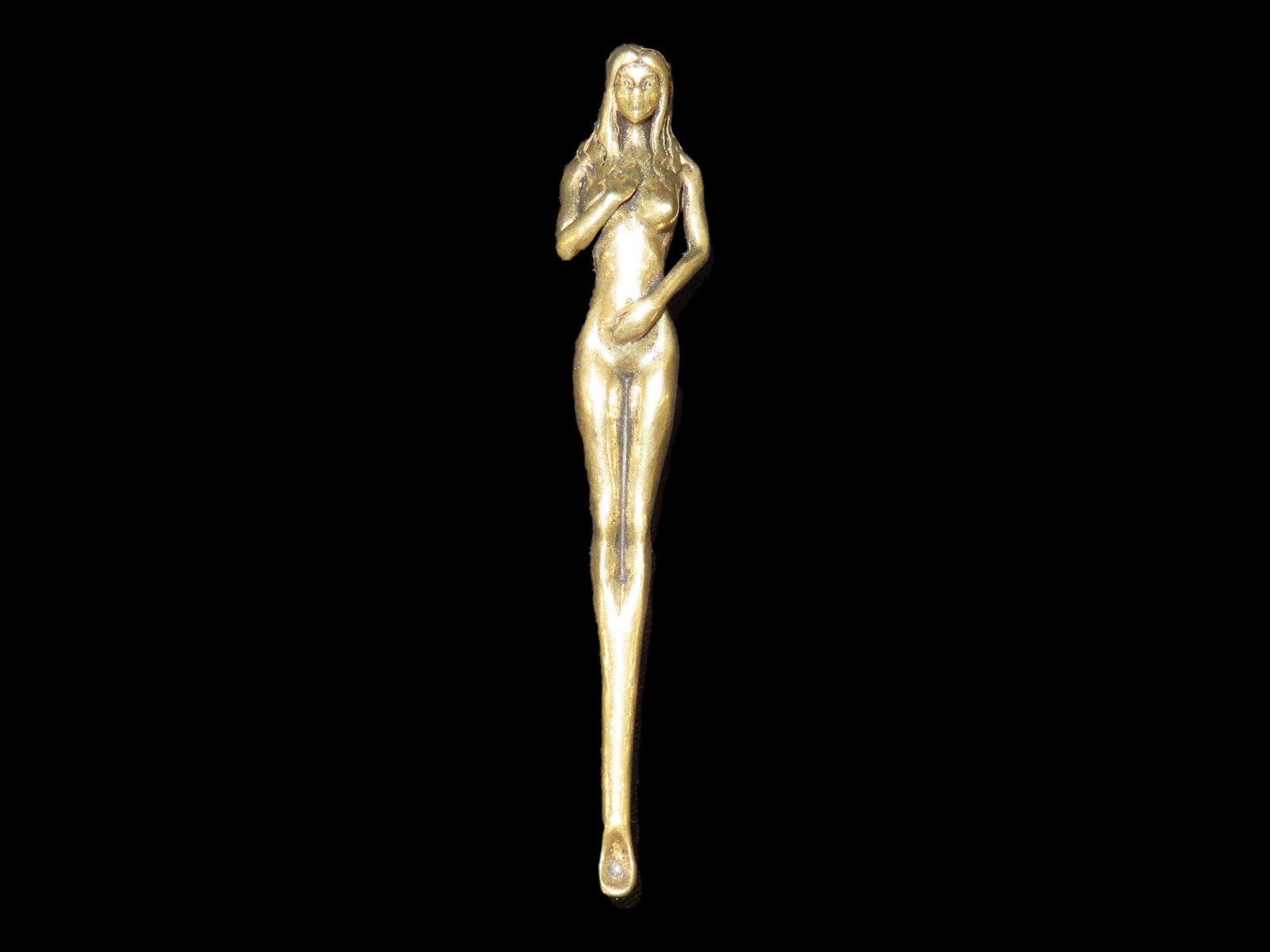 Vintage Brass Snuff Spoon / Ear Scoop, Nude Female Figure (1 of 4)
