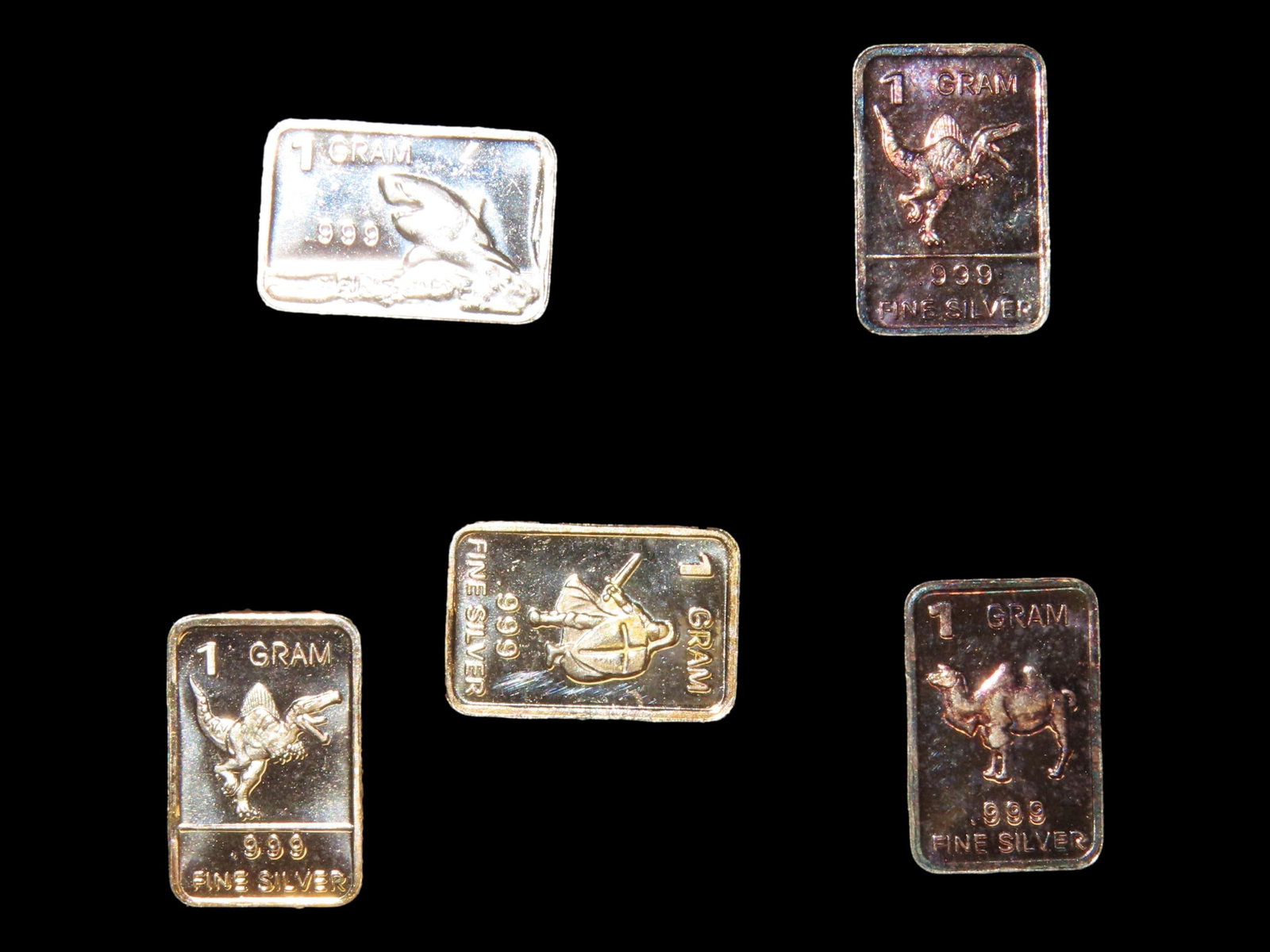 Lot of 5 Mini Solid Silver Bars, 1 Gram Each, Silver Bullion (1 of 3)